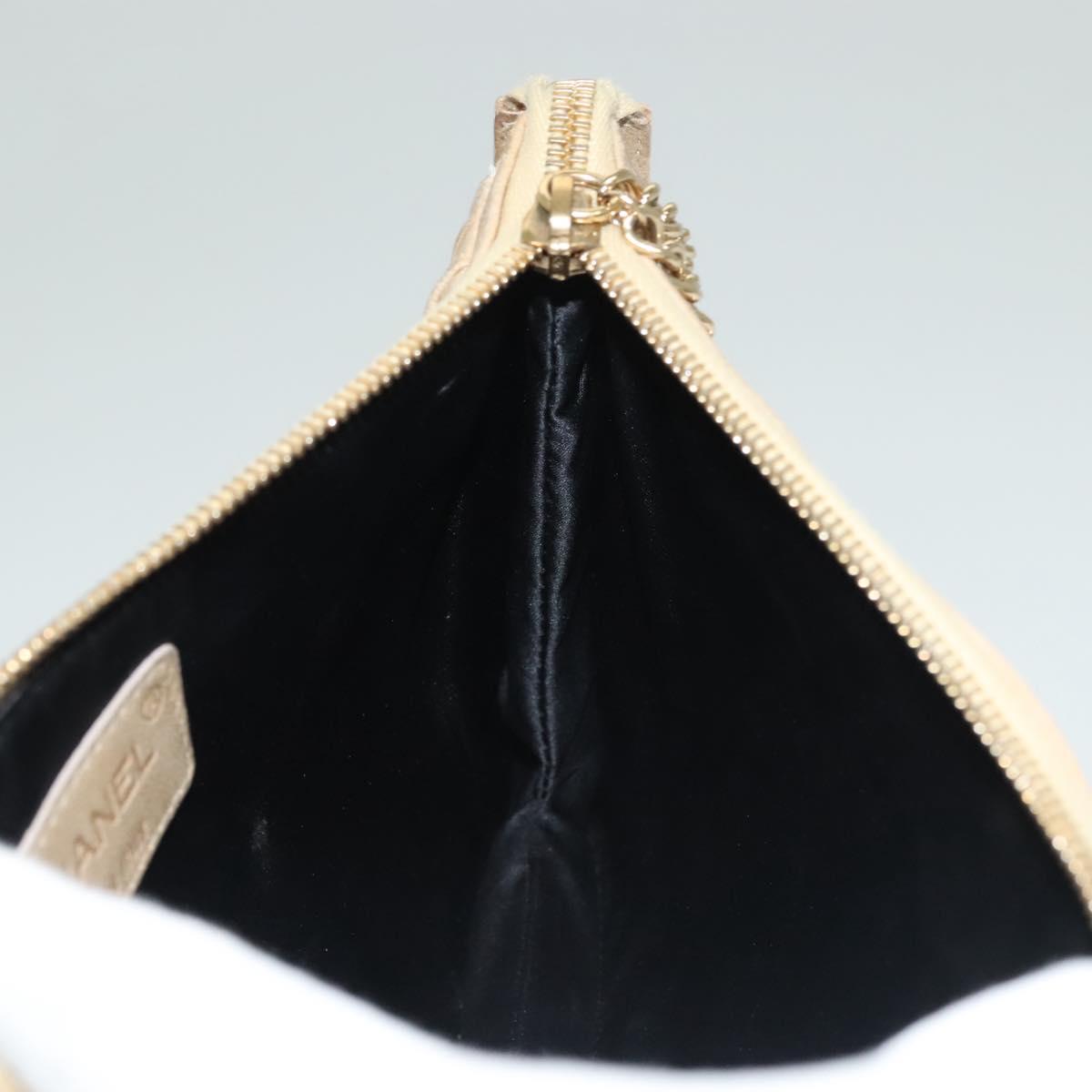 CHANEL Frill Chain Hand Bag Lamb Skin Beige Gold CC Auth yk18806