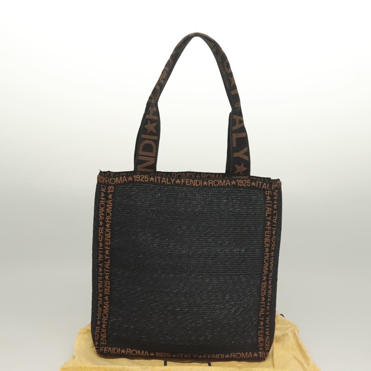 FENDI Tote Bag Straw Black Auth yk18835