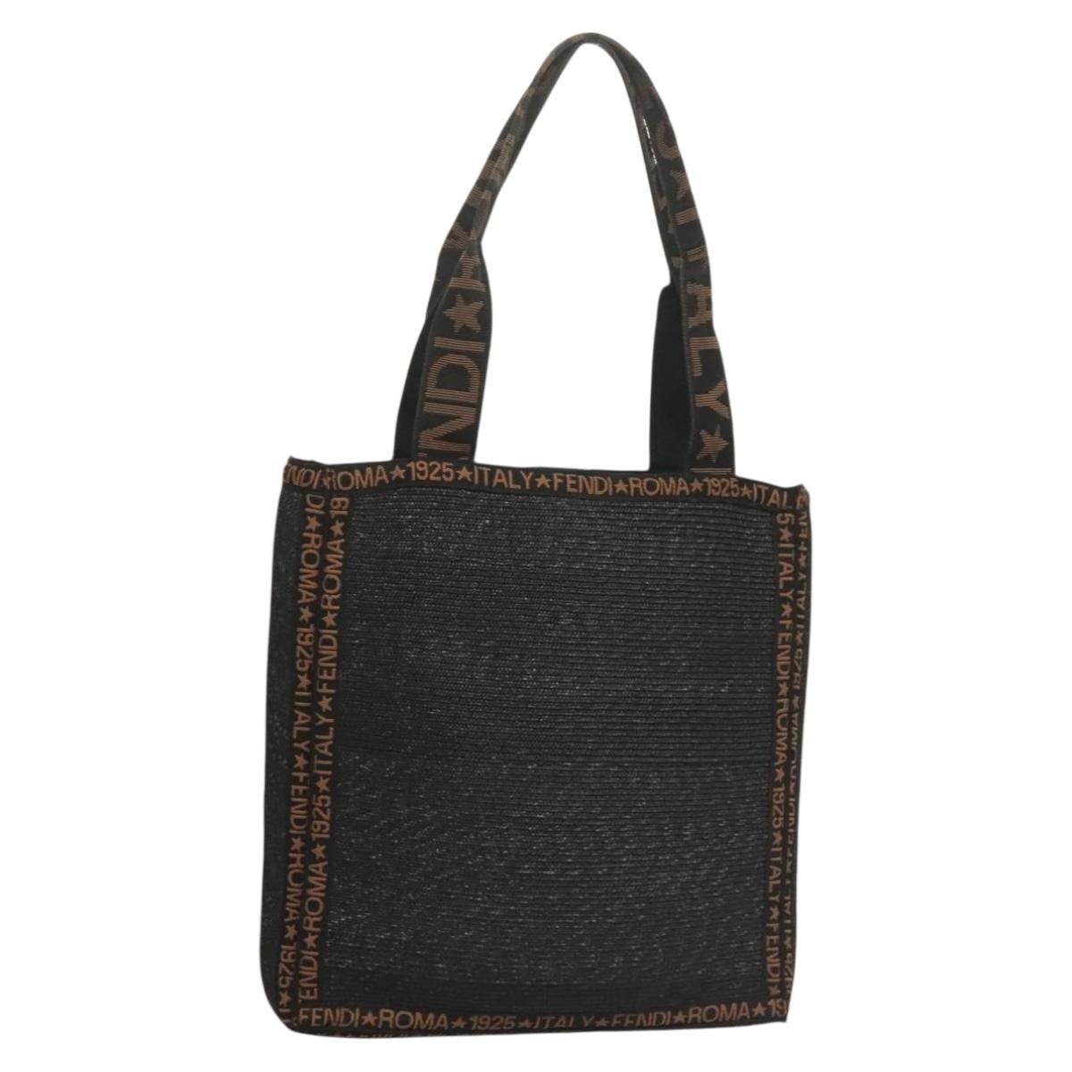 FENDI Tote Bag Straw Black Auth yk18835