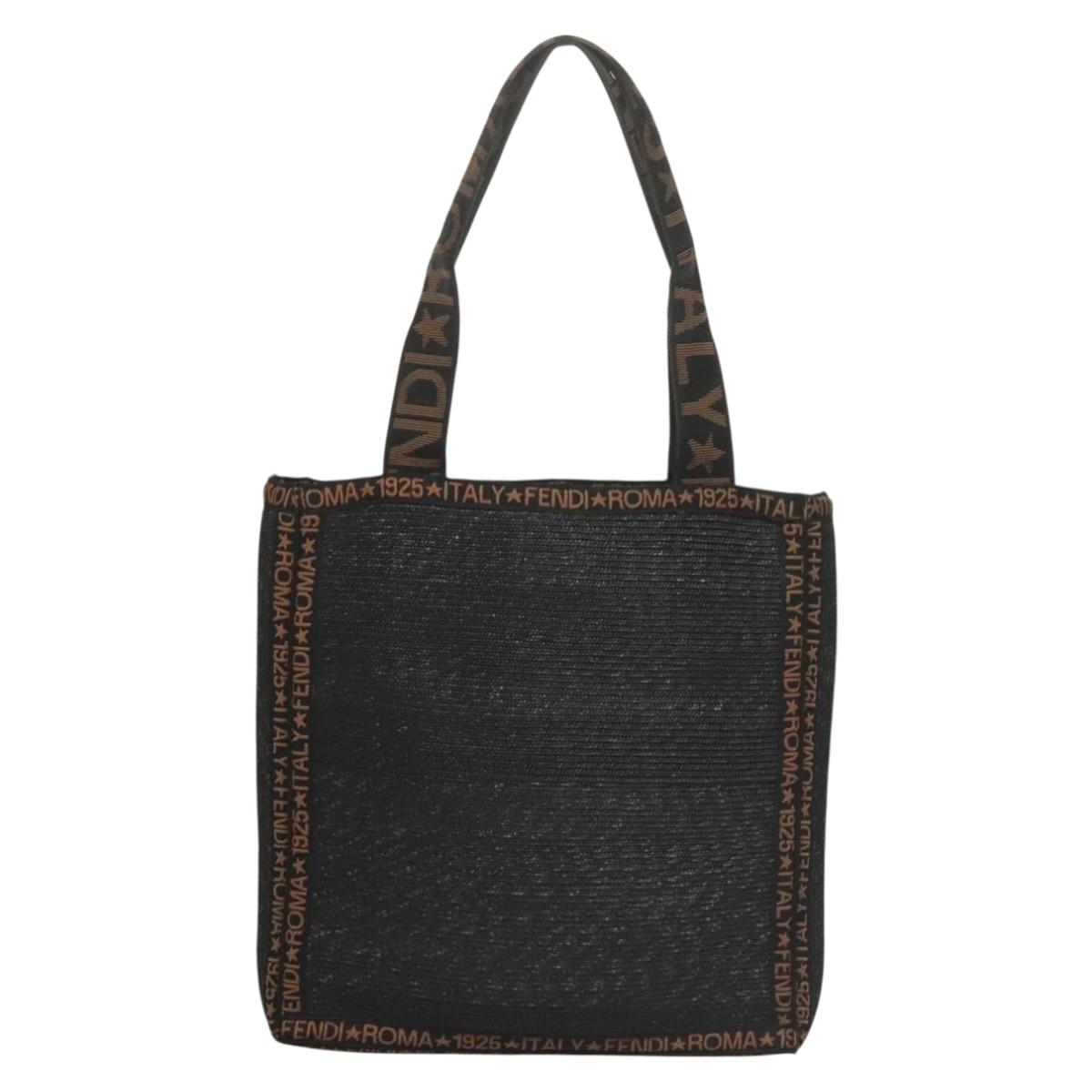 FENDI Tote Bag Straw Black Auth yk18835