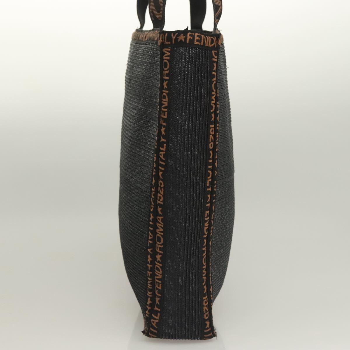 FENDI Tote Bag Straw Black Auth yk18835