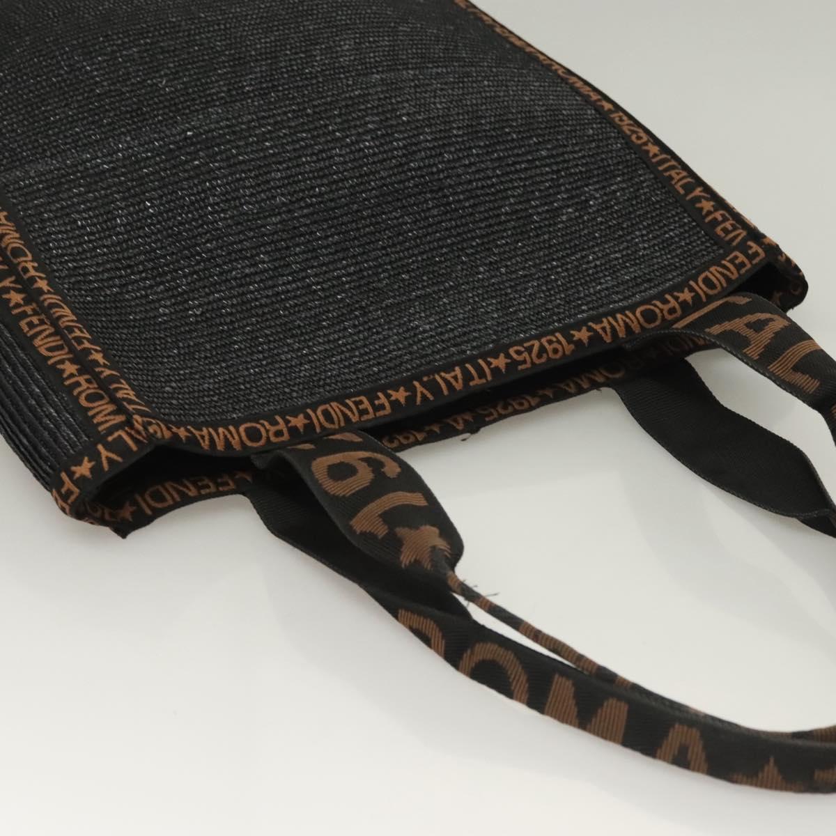 FENDI Tote Bag Straw Black Auth yk18835