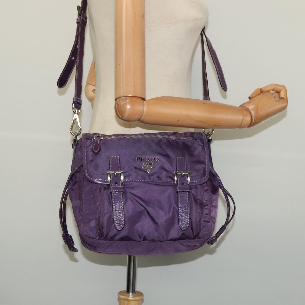 PRADA Shoulder Bag Nylon Purple Silver Auth yk18838
