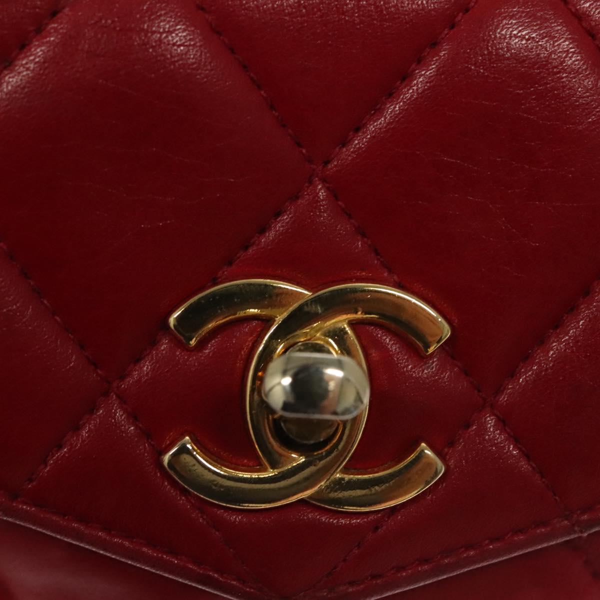 CHANEL Matelasse Chain Waist bag Lamb Skin Red Gold CC Auth yk18848