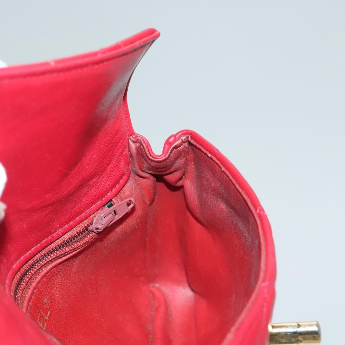 CHANEL Matelasse Chain Waist bag Lamb Skin Red Gold CC Auth yk18848