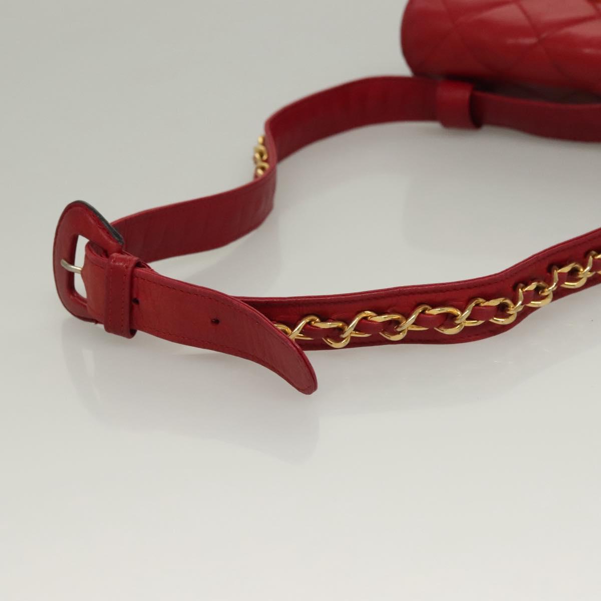 CHANEL Matelasse Chain Waist bag Lamb Skin Red Gold CC Auth yk18848