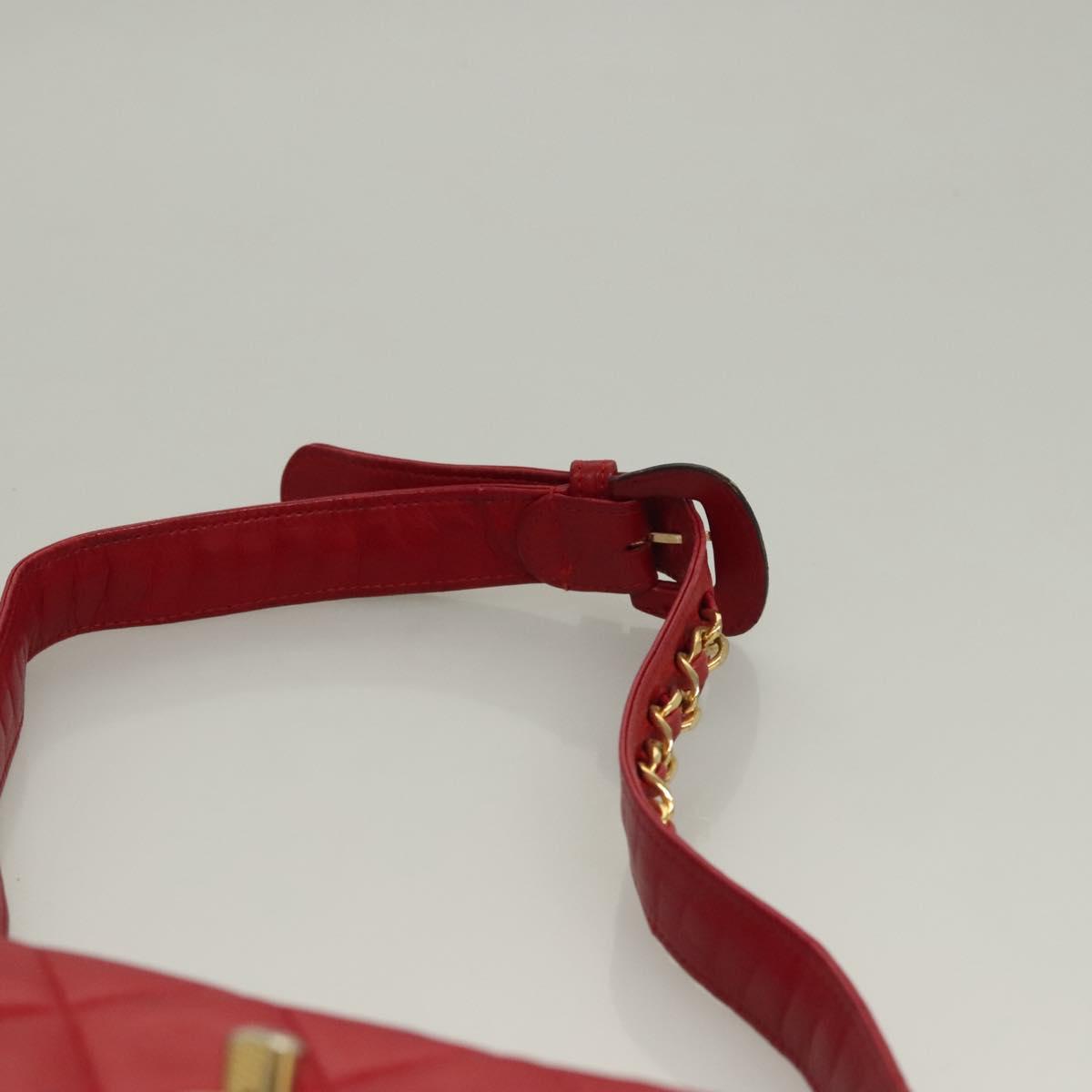 CHANEL Matelasse Chain Waist bag Lamb Skin Red Gold CC Auth yk18848