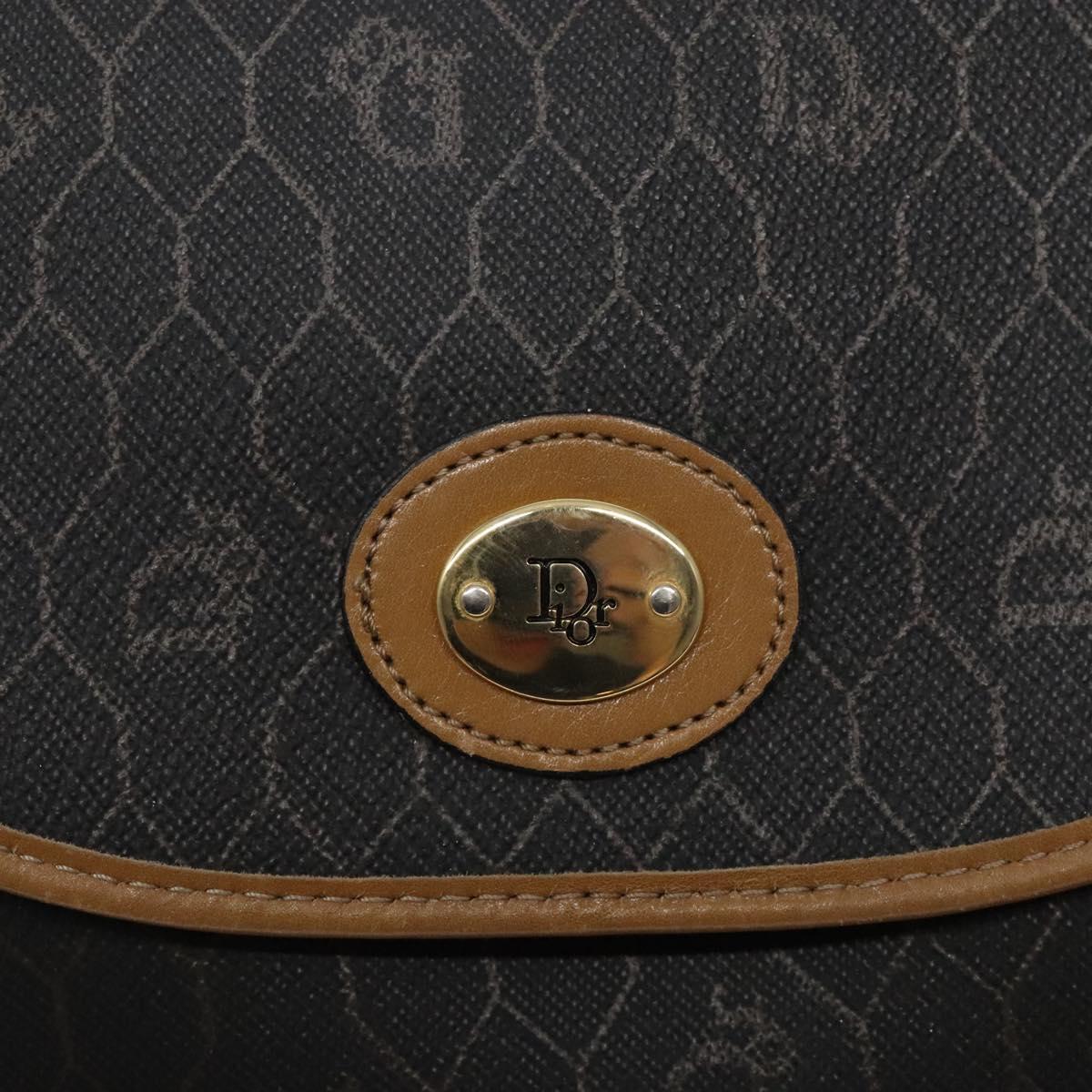 Christian Dior Honeycomb Canvas Shoulder Bag PVC Black Gold Auth yk18869