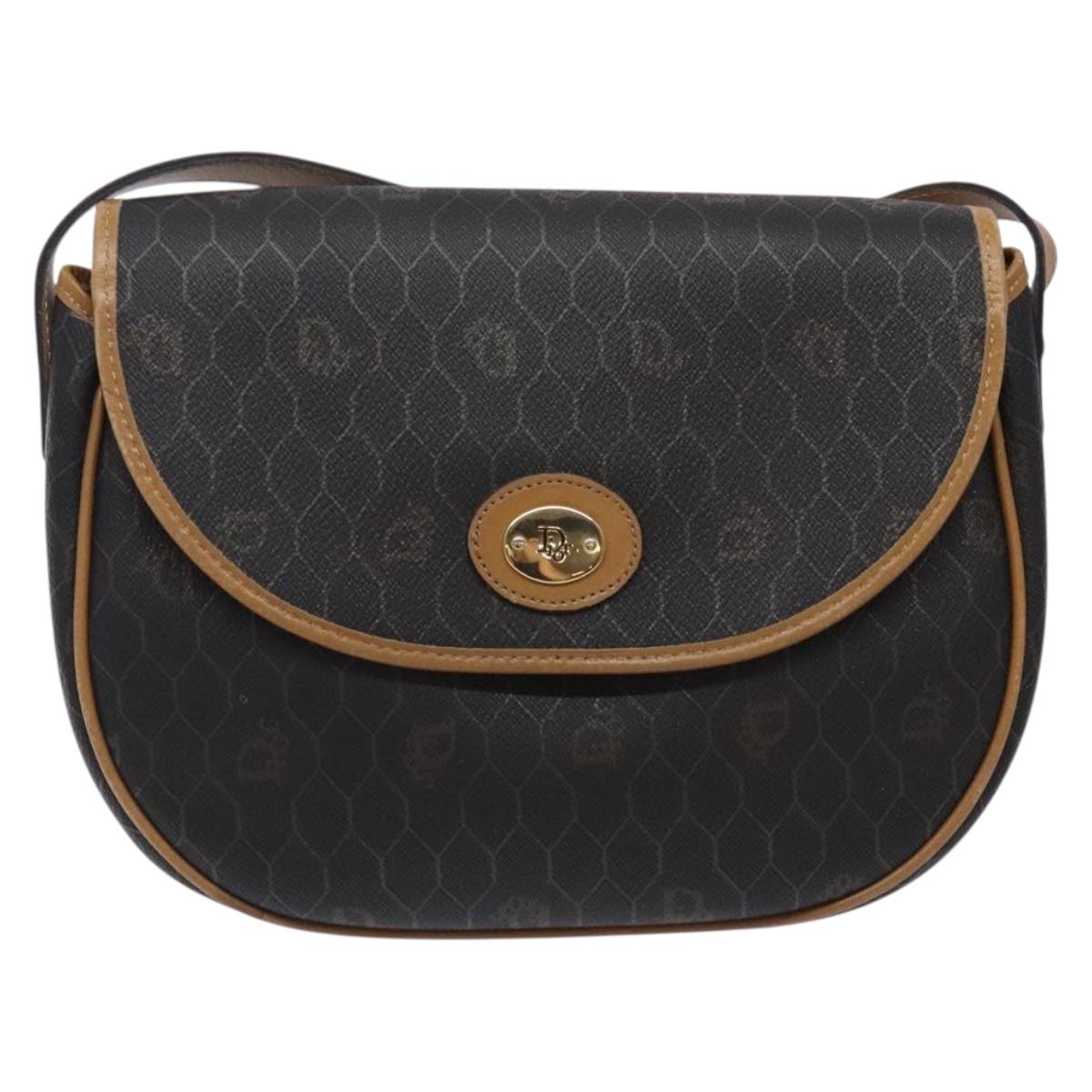 Christian Dior Honeycomb Canvas Shoulder Bag PVC Black Gold Auth yk18869