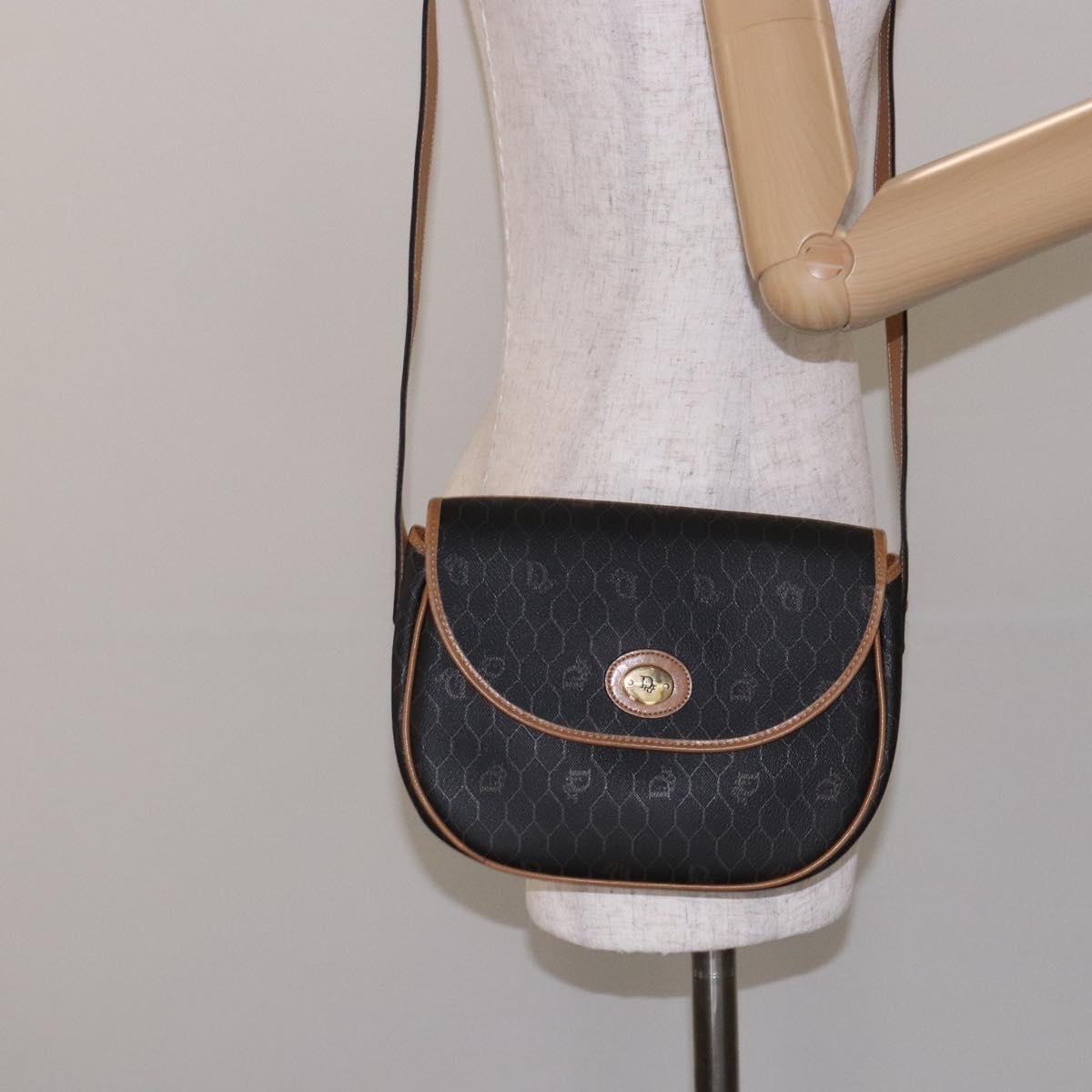 Christian Dior Honeycomb Canvas Shoulder Bag PVC Black Gold Auth yk18869