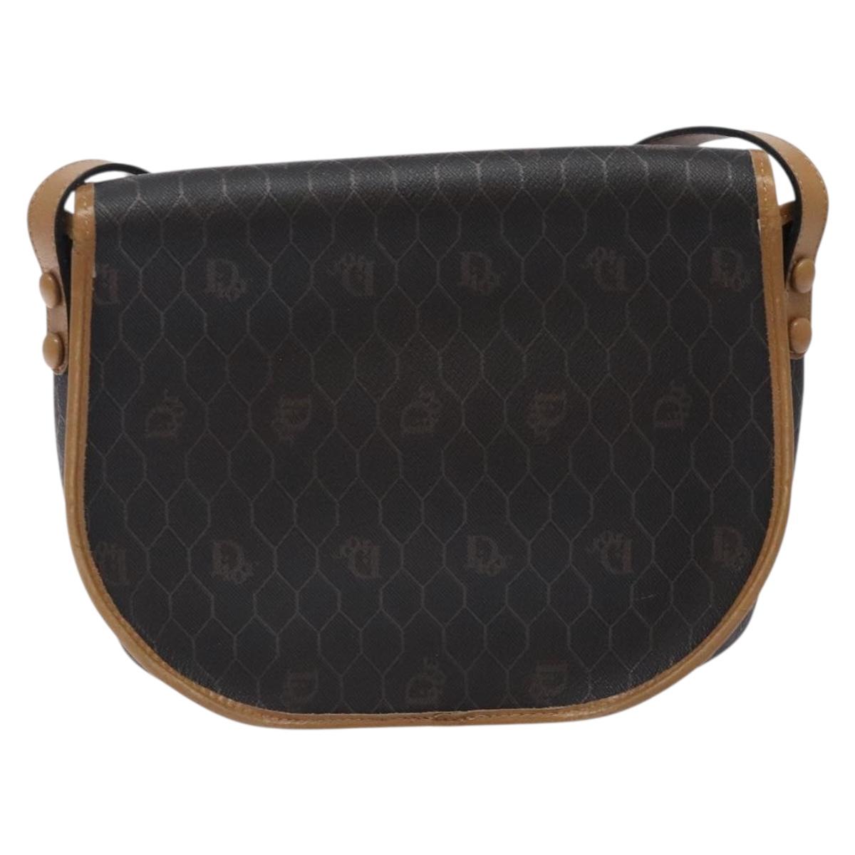 Christian Dior Honeycomb Canvas Shoulder Bag PVC Black Gold Auth yk18869