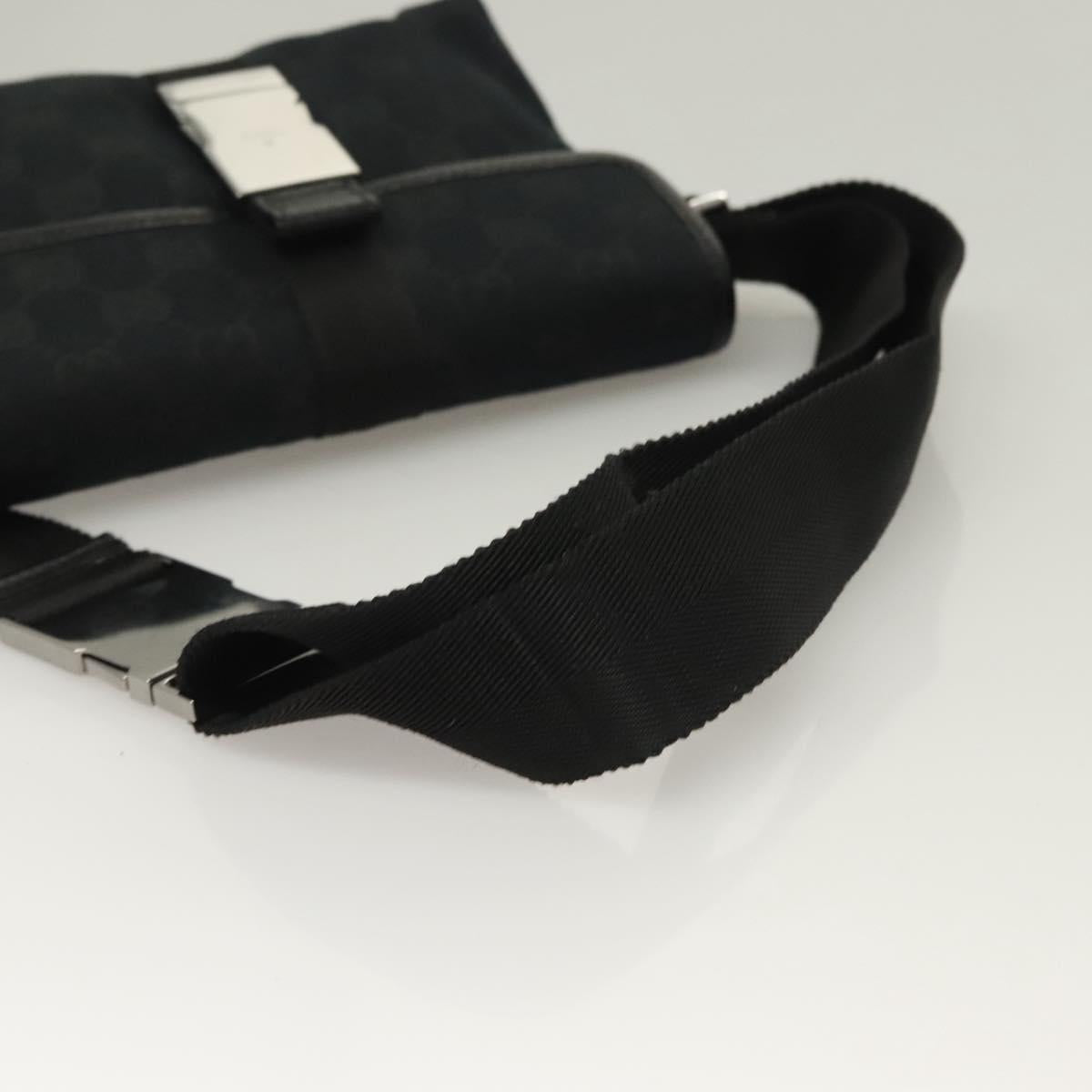 GUCCI GG Canvas Waist Bag Black Silver 131236 Auth yk18870