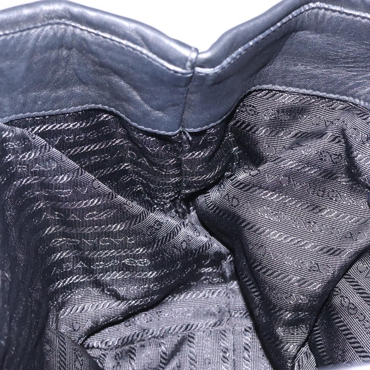 PRADA Ribbon Hand Bag Leather Black Gold Auth yk18879