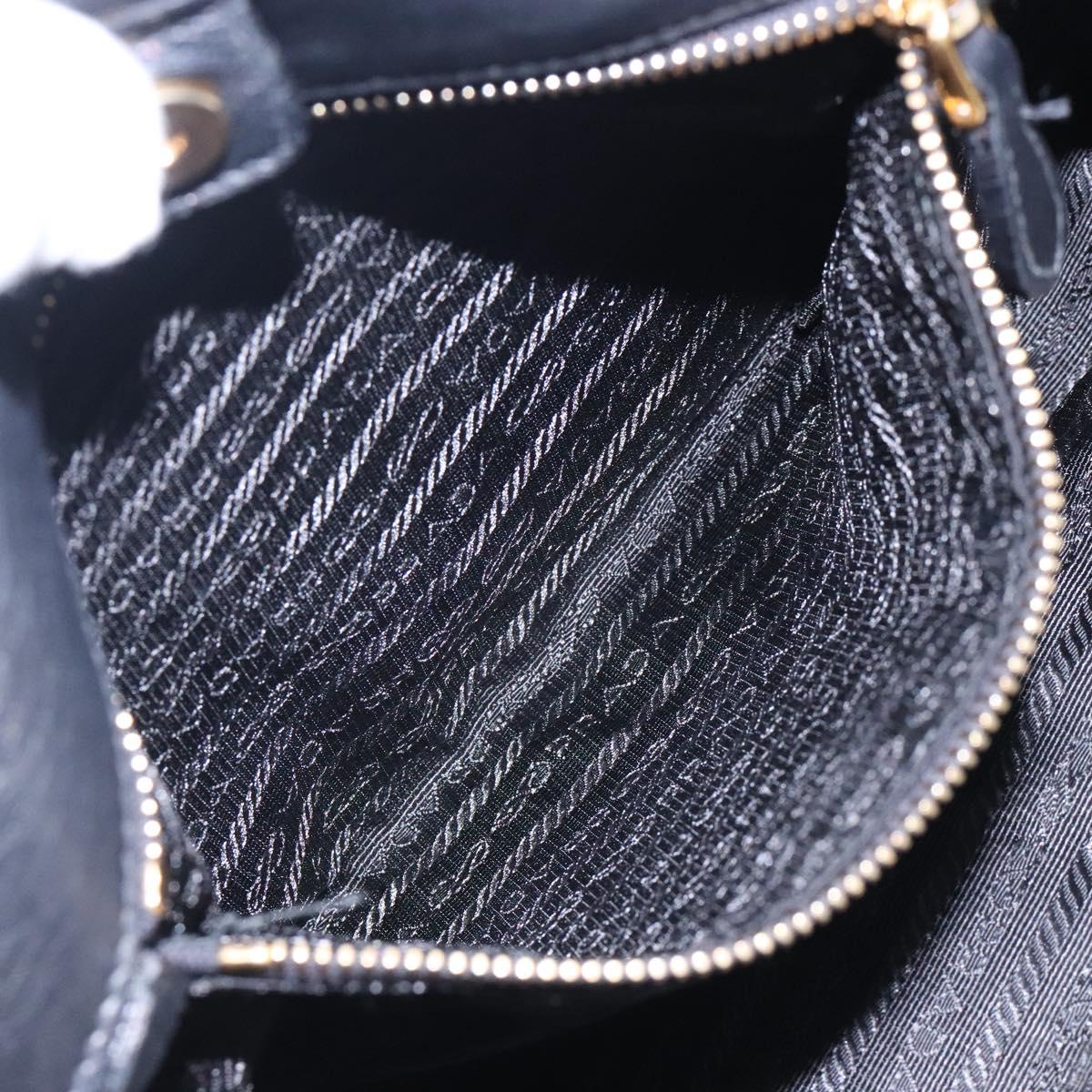 PRADA Ribbon Hand Bag Leather Black Gold Auth yk18879