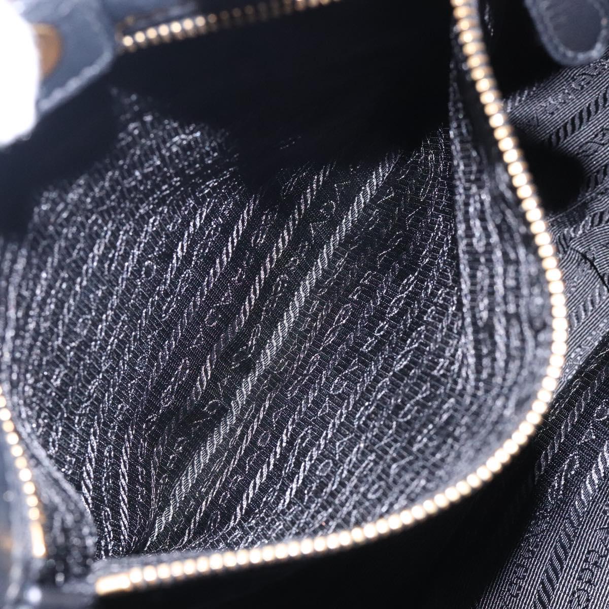 PRADA Ribbon Hand Bag Leather Black Gold Auth yk18879