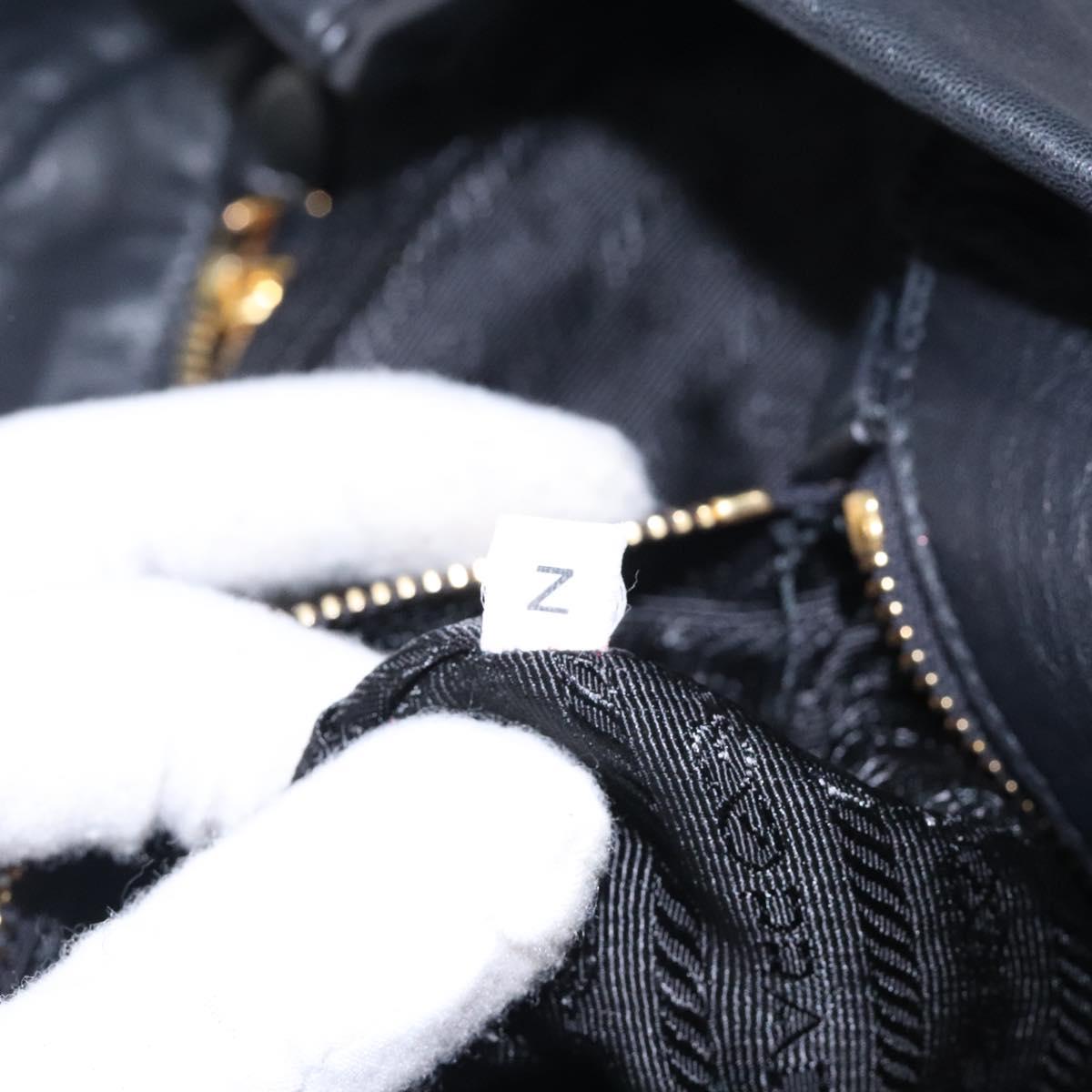 PRADA Ribbon Hand Bag Leather Black Gold Auth yk18879