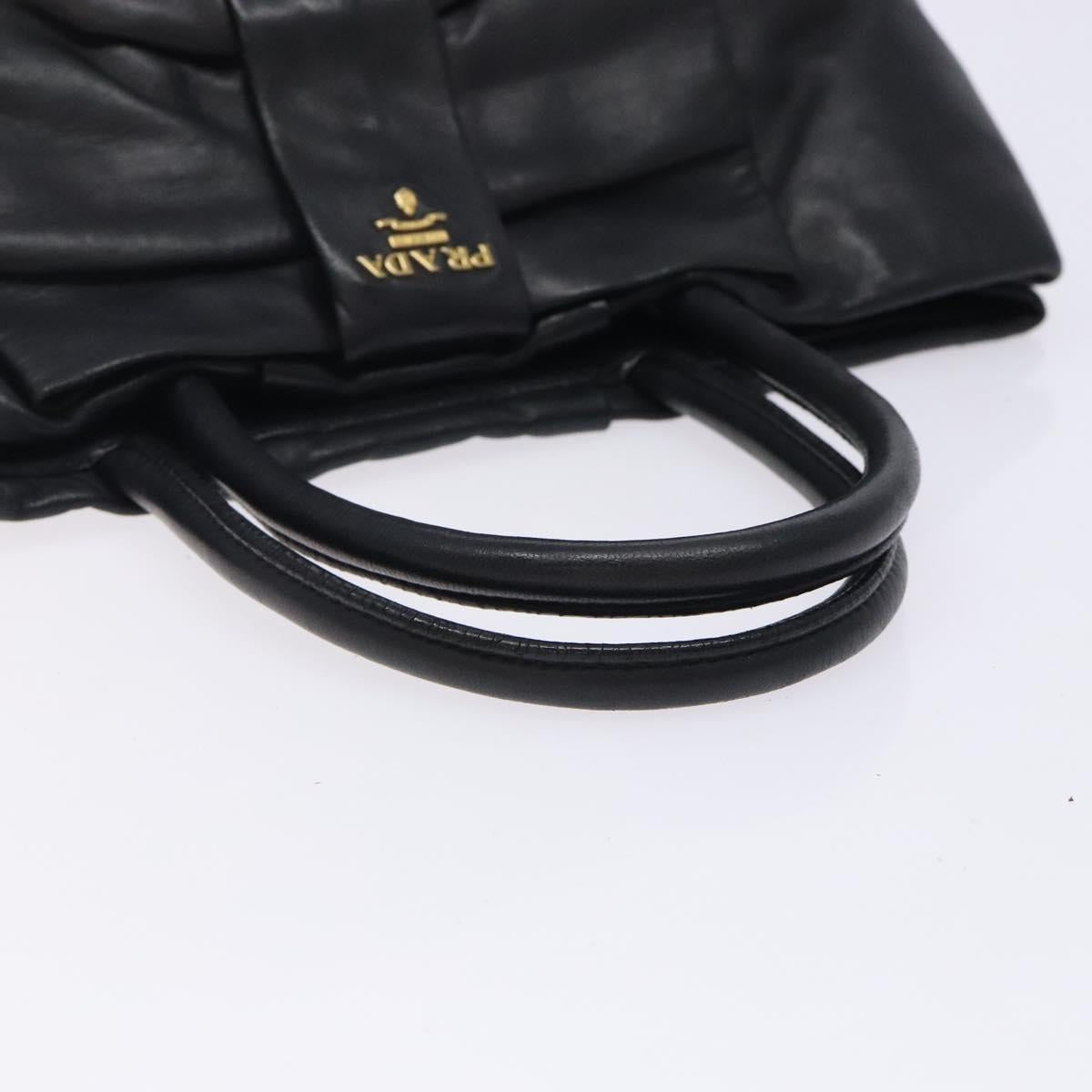 PRADA Ribbon Hand Bag Leather Black Gold Auth yk18879