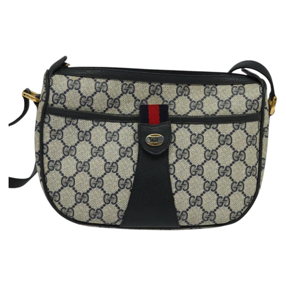 GUCCI GG Supreme Sherry Line Shoulder Bag PVC Navy Gold 89 02 032 Auth yk18894