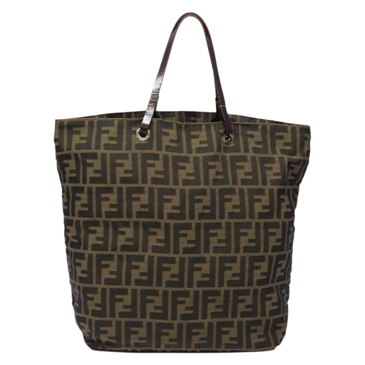 FENDI Zucca Canvas Hand Bag Black Brown Auth yk18896