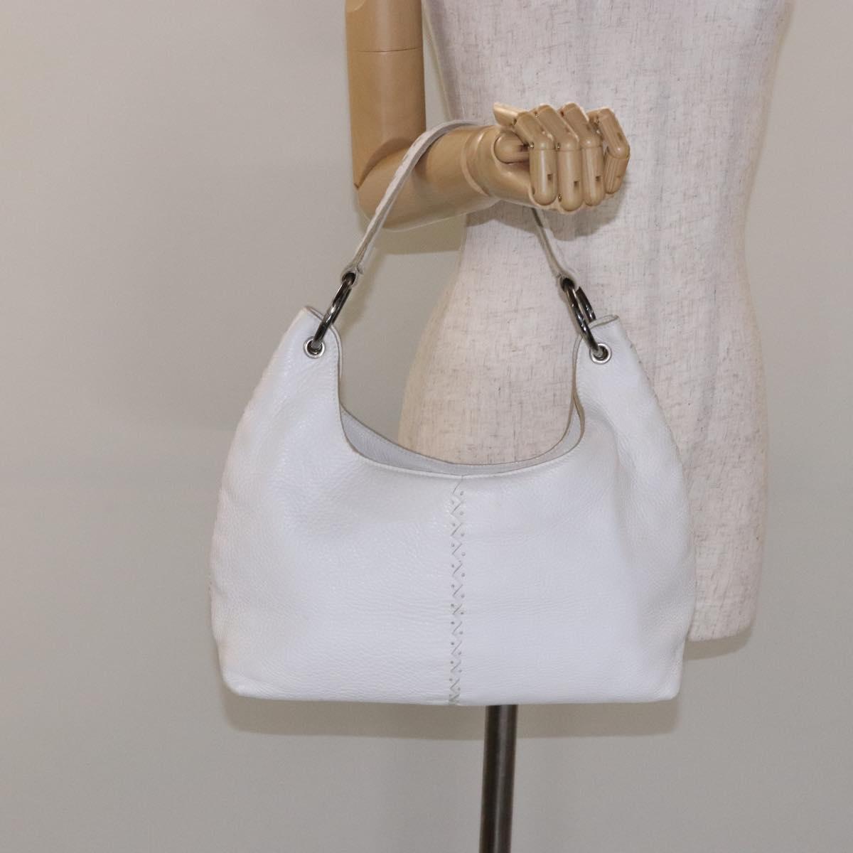 BOTTEGA VENETA Shoulder Bag Leather White Auth yk18912