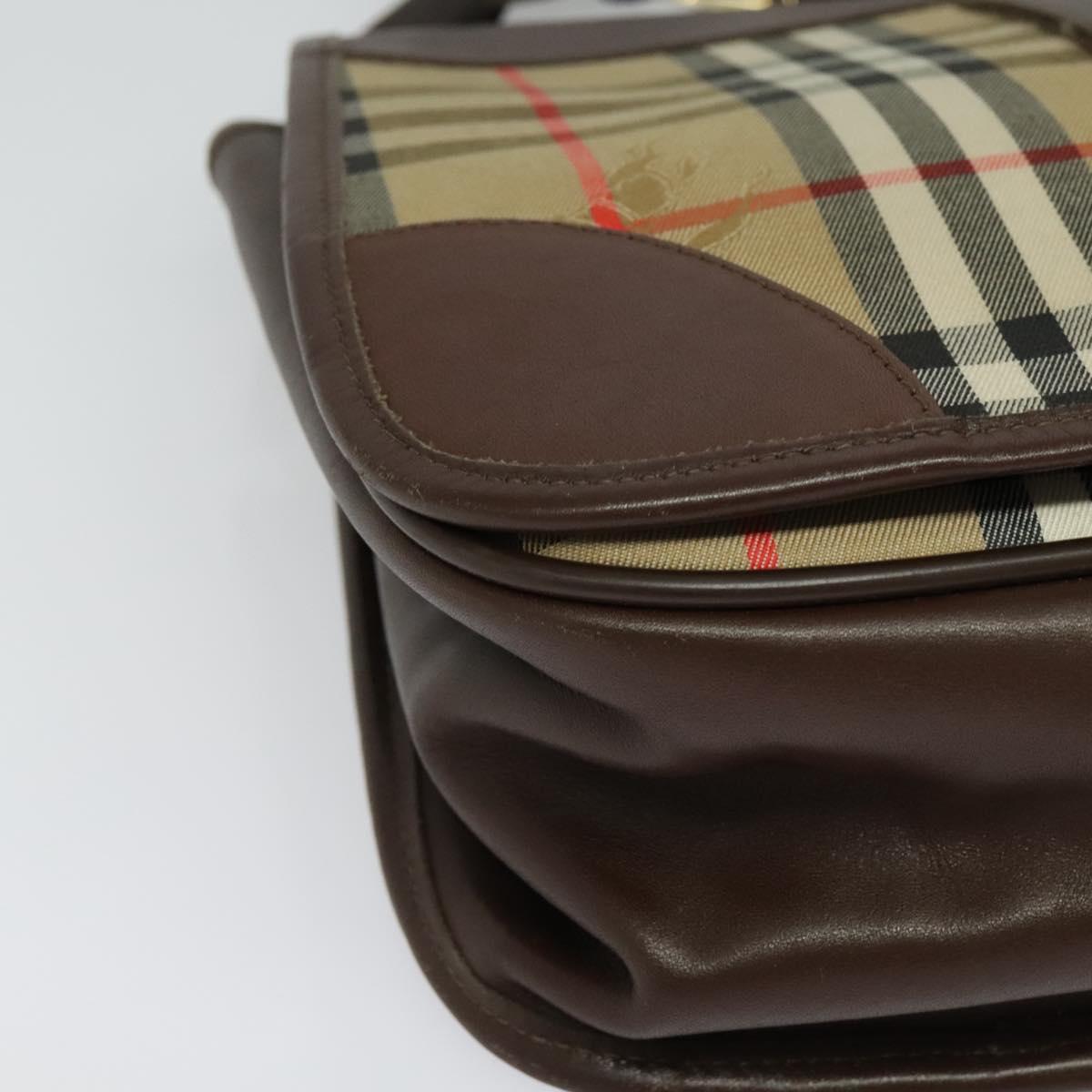 Burberrys Nova Check Shoulder Bag Canvas Leather Beige Gold Auth yk18913