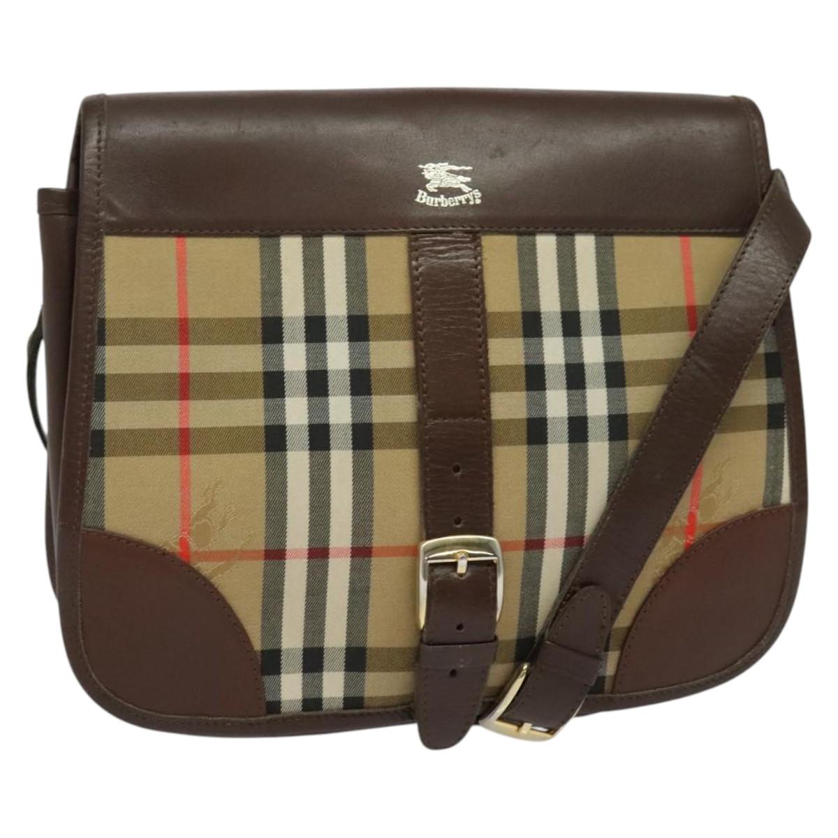 Burberrys Nova Check Shoulder Bag Canvas Leather Beige Gold Auth yk18913