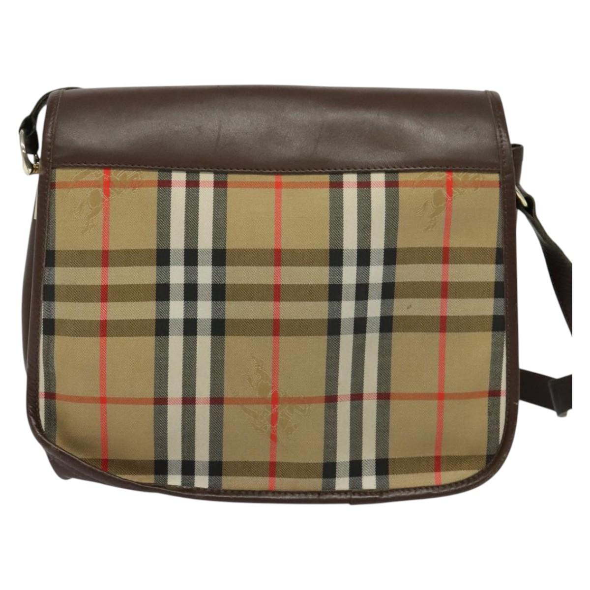 Burberrys Nova Check Shoulder Bag Canvas Leather Beige Gold Auth yk18913