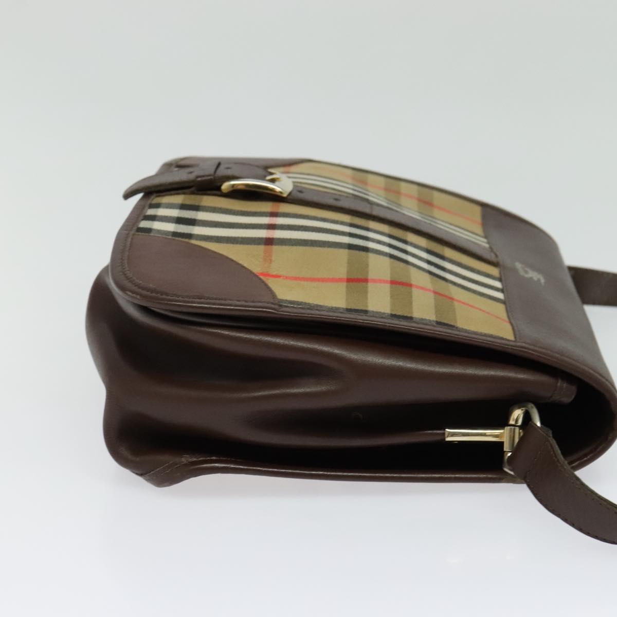 Burberrys Nova Check Shoulder Bag Canvas Leather Beige Gold Auth yk18913