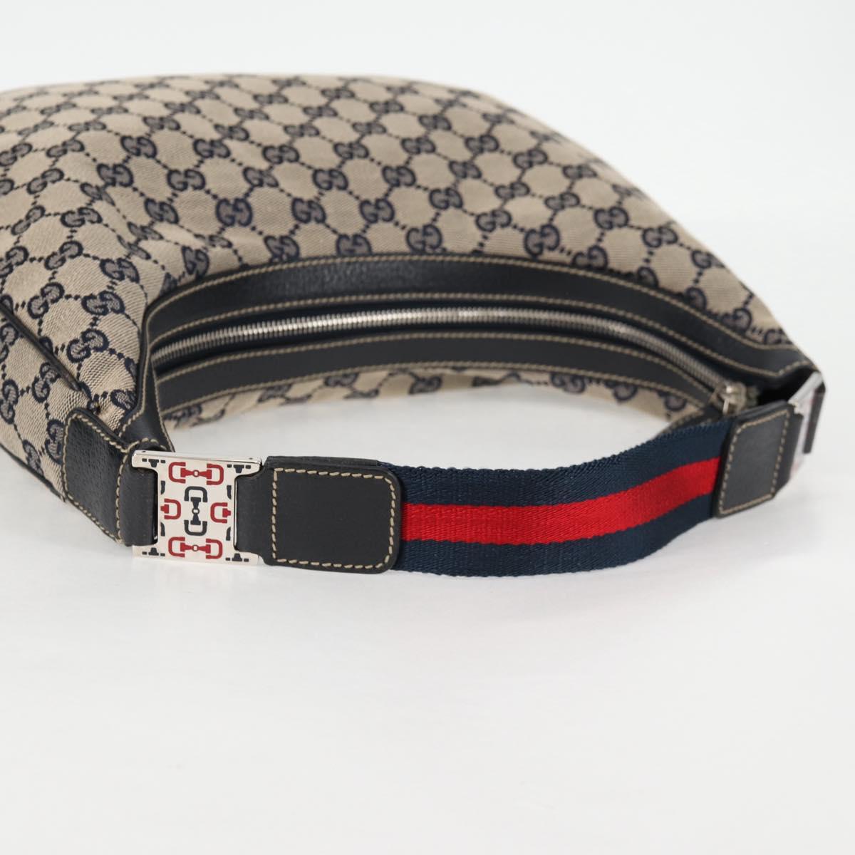 GUCCI GG Canvas Sherry Line Shoulder Bag Navy Beige Red 145757 Auth yk18918V