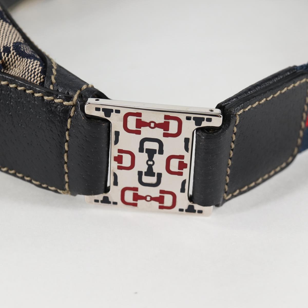 GUCCI GG Canvas Sherry Line Shoulder Bag Navy Beige Red 145757 Auth yk18918V