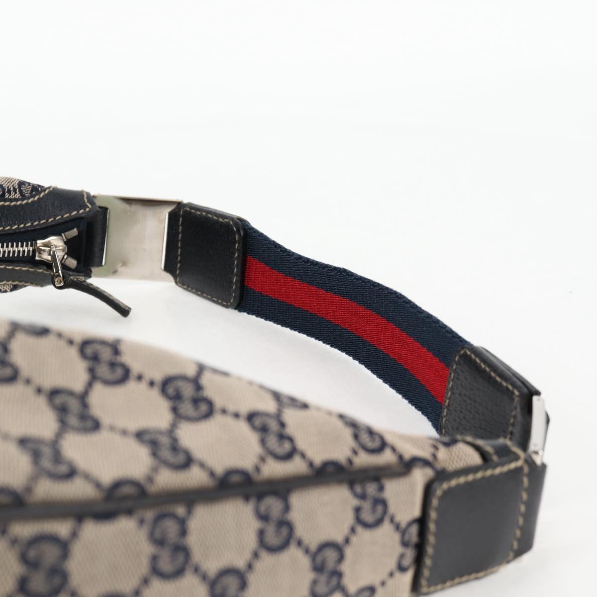 GUCCI GG Canvas Sherry Line Shoulder Bag Navy Beige Red 145757 Auth yk18918V