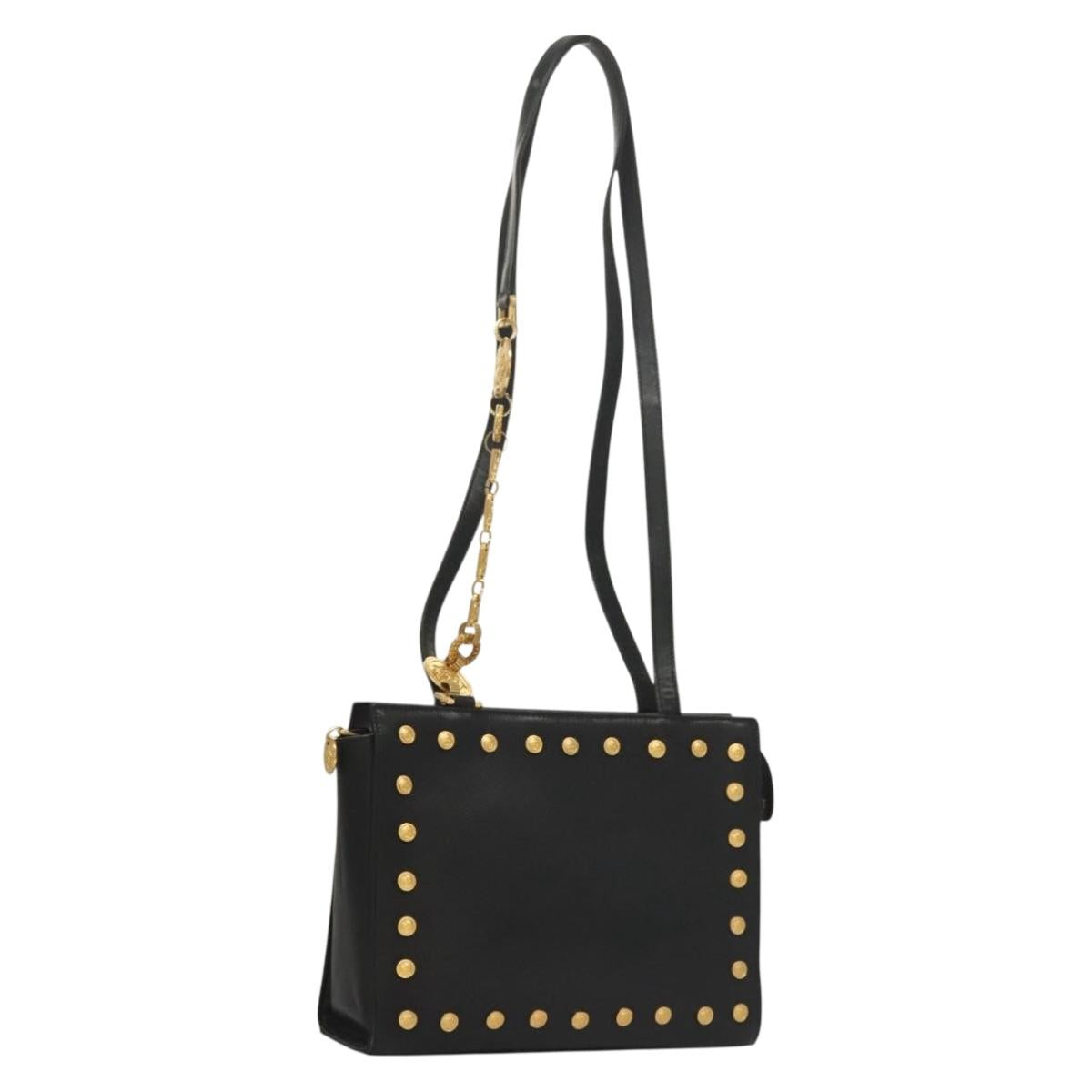 VERSACE Shoulder Bag Leather Black Gold Auth yk18934