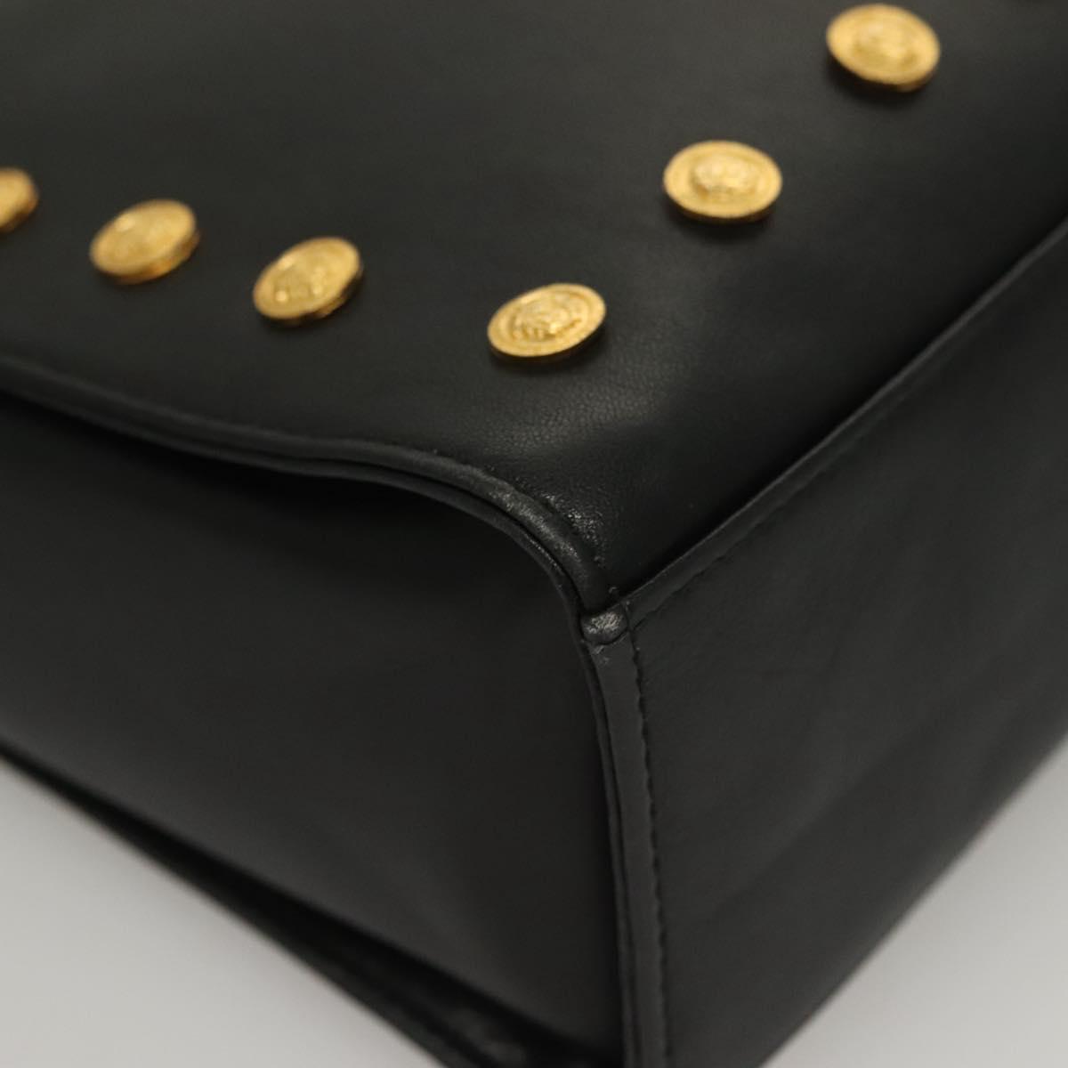 VERSACE Shoulder Bag Leather Black Gold Auth yk18934
