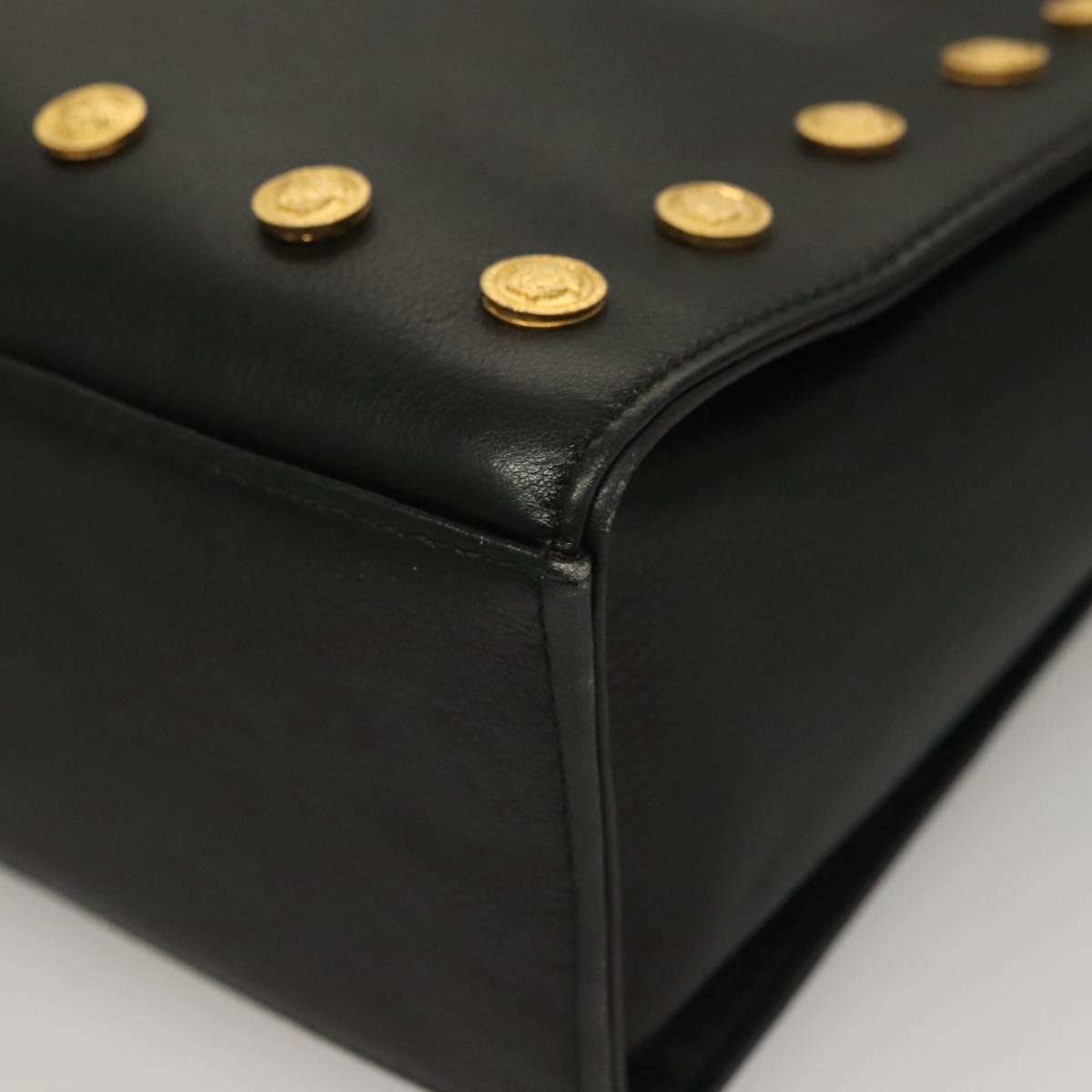 VERSACE Shoulder Bag Leather Black Gold Auth yk18934