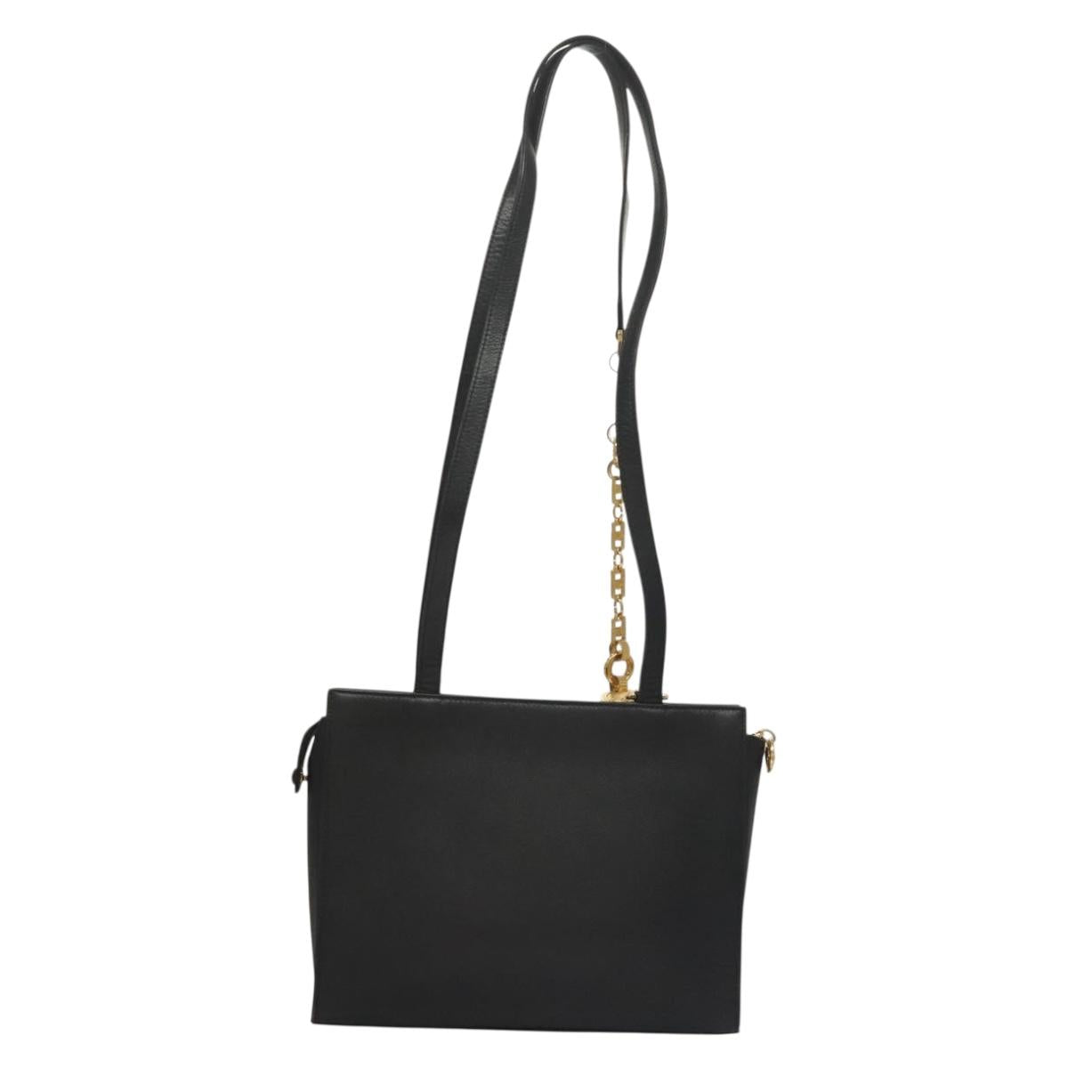 VERSACE Shoulder Bag Leather Black Gold Auth yk18934