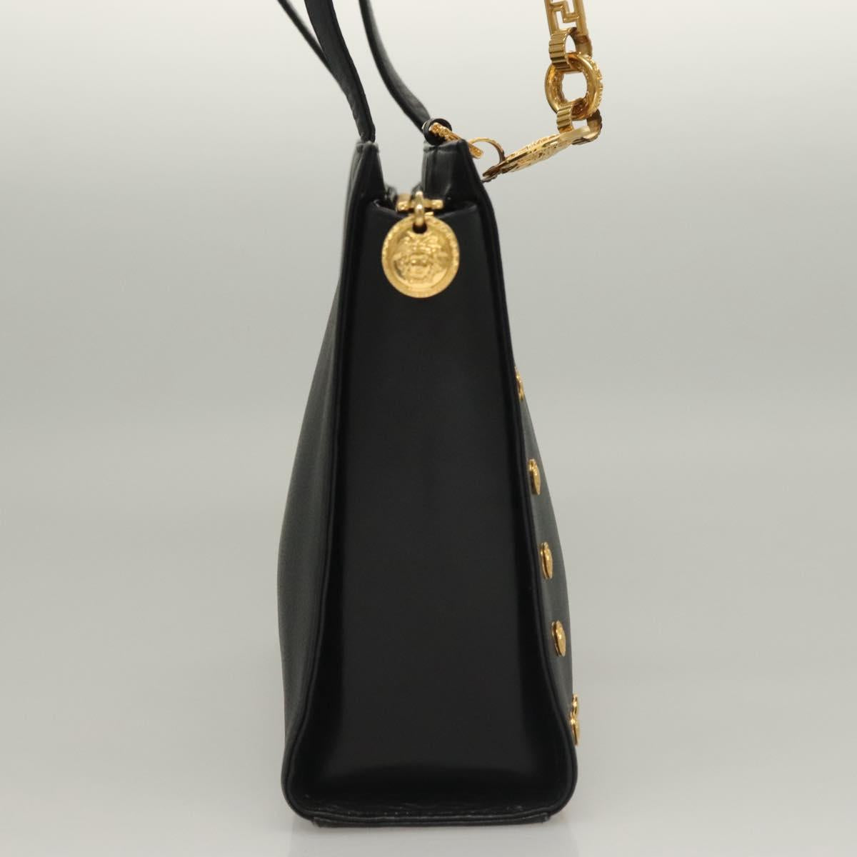 VERSACE Shoulder Bag Leather Black Gold Auth yk18934