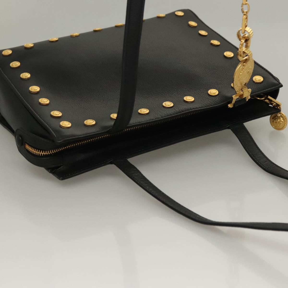 VERSACE Shoulder Bag Leather Black Gold Auth yk18934