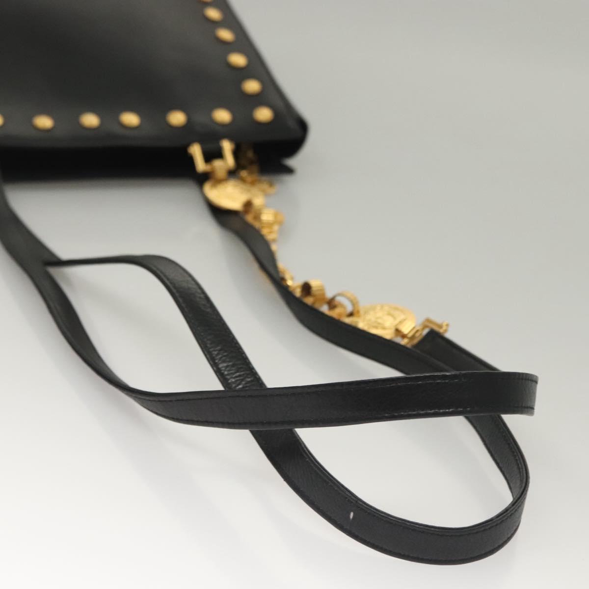 VERSACE Shoulder Bag Leather Black Gold Auth yk18934