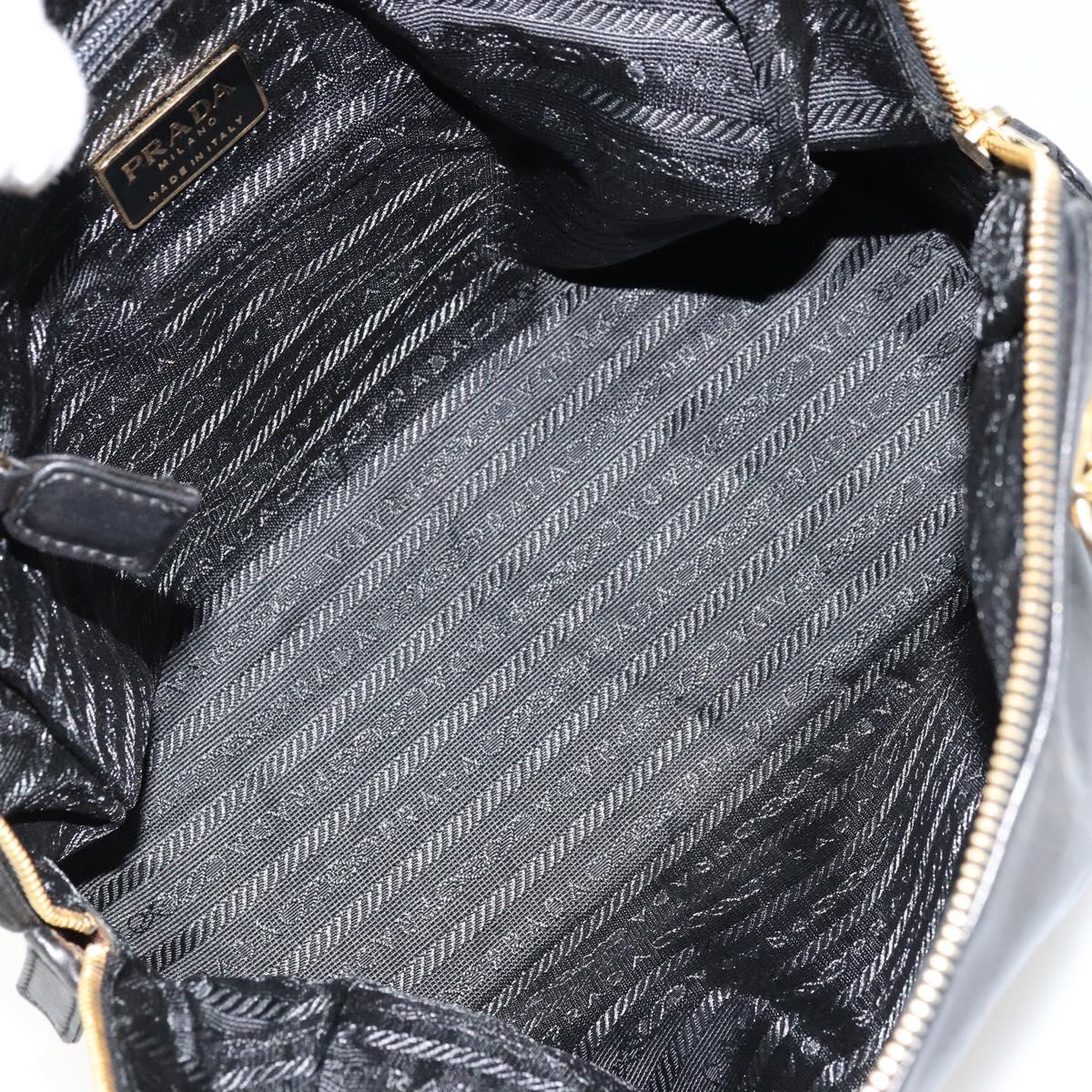 PRADA Chain Shoulder Bag Leather Black Gold Auth yk18939