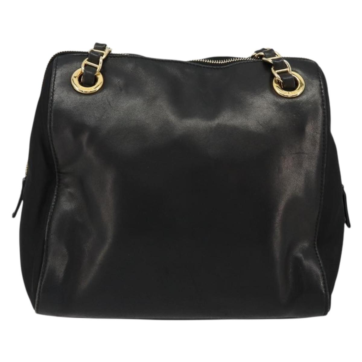 PRADA Chain Shoulder Bag Leather Black Gold Auth yk18939