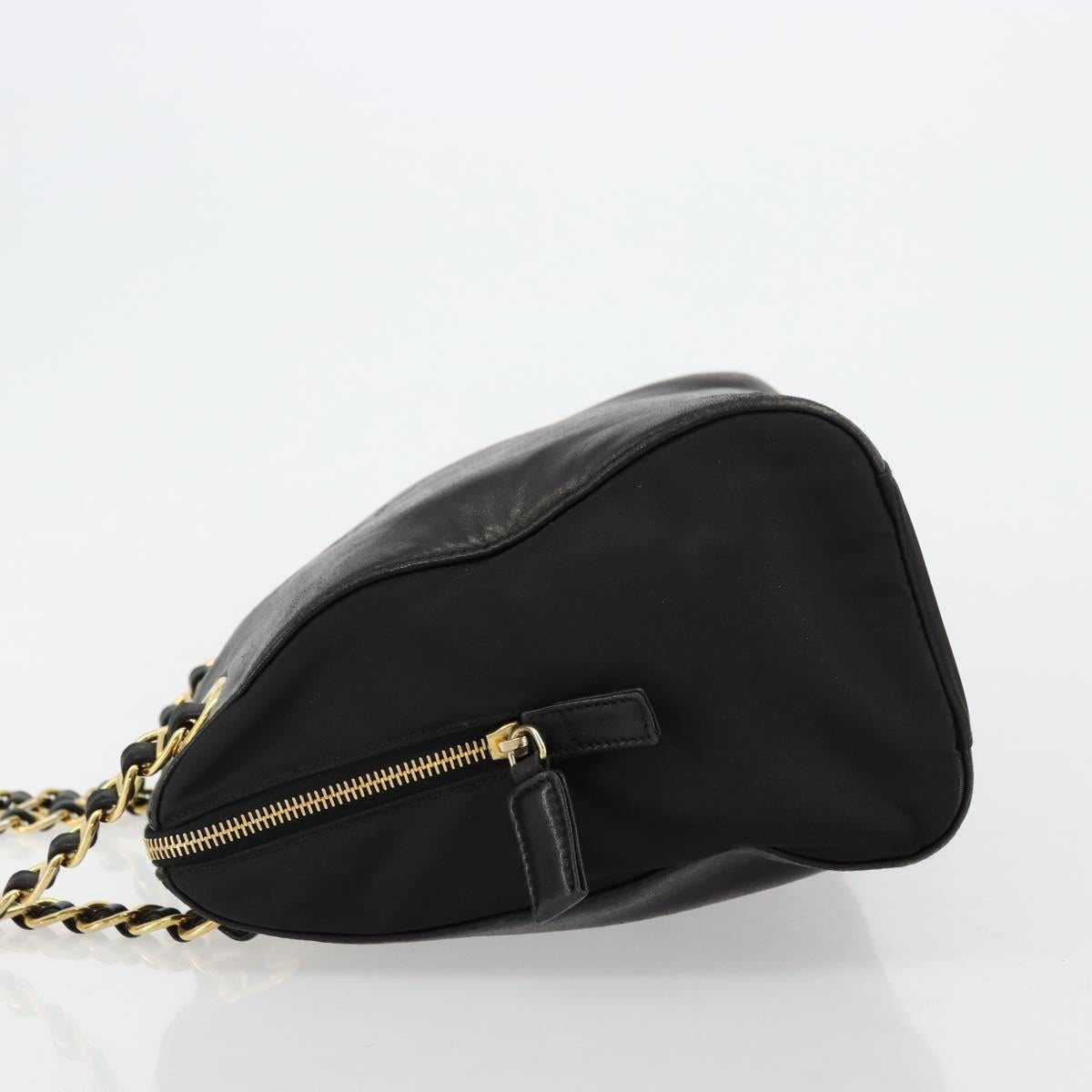 PRADA Chain Shoulder Bag Leather Black Gold Auth yk18939
