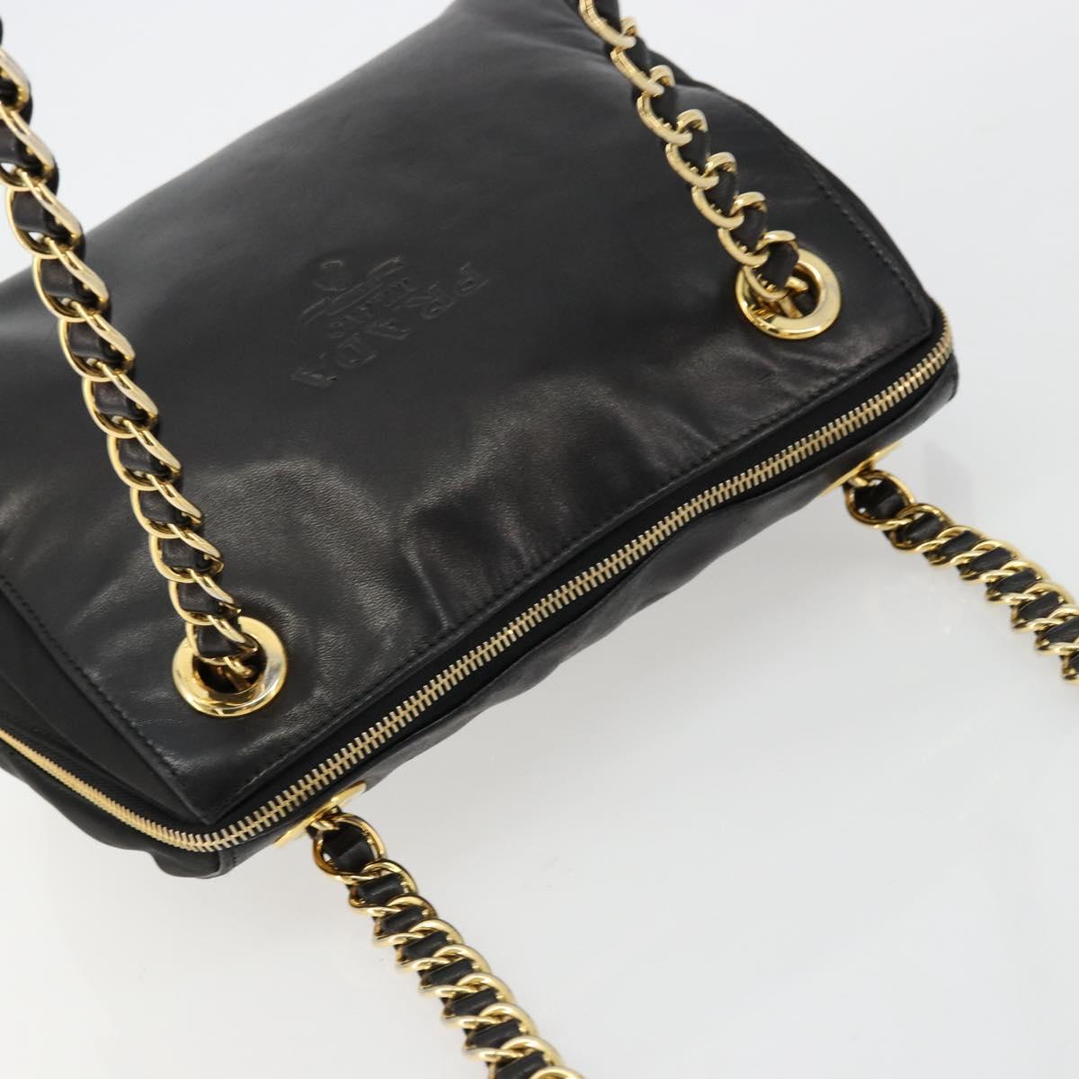 PRADA Chain Shoulder Bag Leather Black Gold Auth yk18939