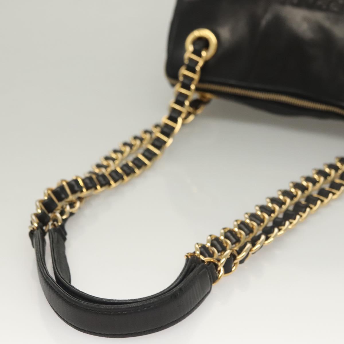 PRADA Chain Shoulder Bag Leather Black Gold Auth yk18939
