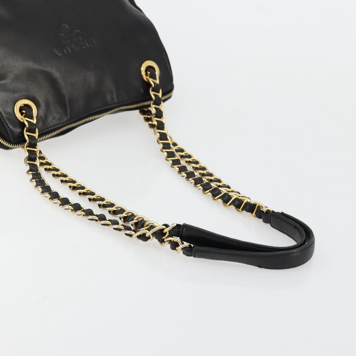 PRADA Chain Shoulder Bag Leather Black Gold Auth yk18939