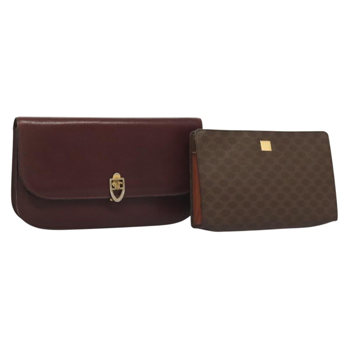 CELINE Macadam Canvas Pouch Clutch Bag 2Set Brown Auth yk18950