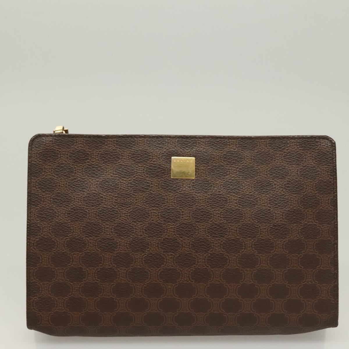 CELINE Macadam Canvas Pouch Clutch Bag 2Set Brown Auth yk18950