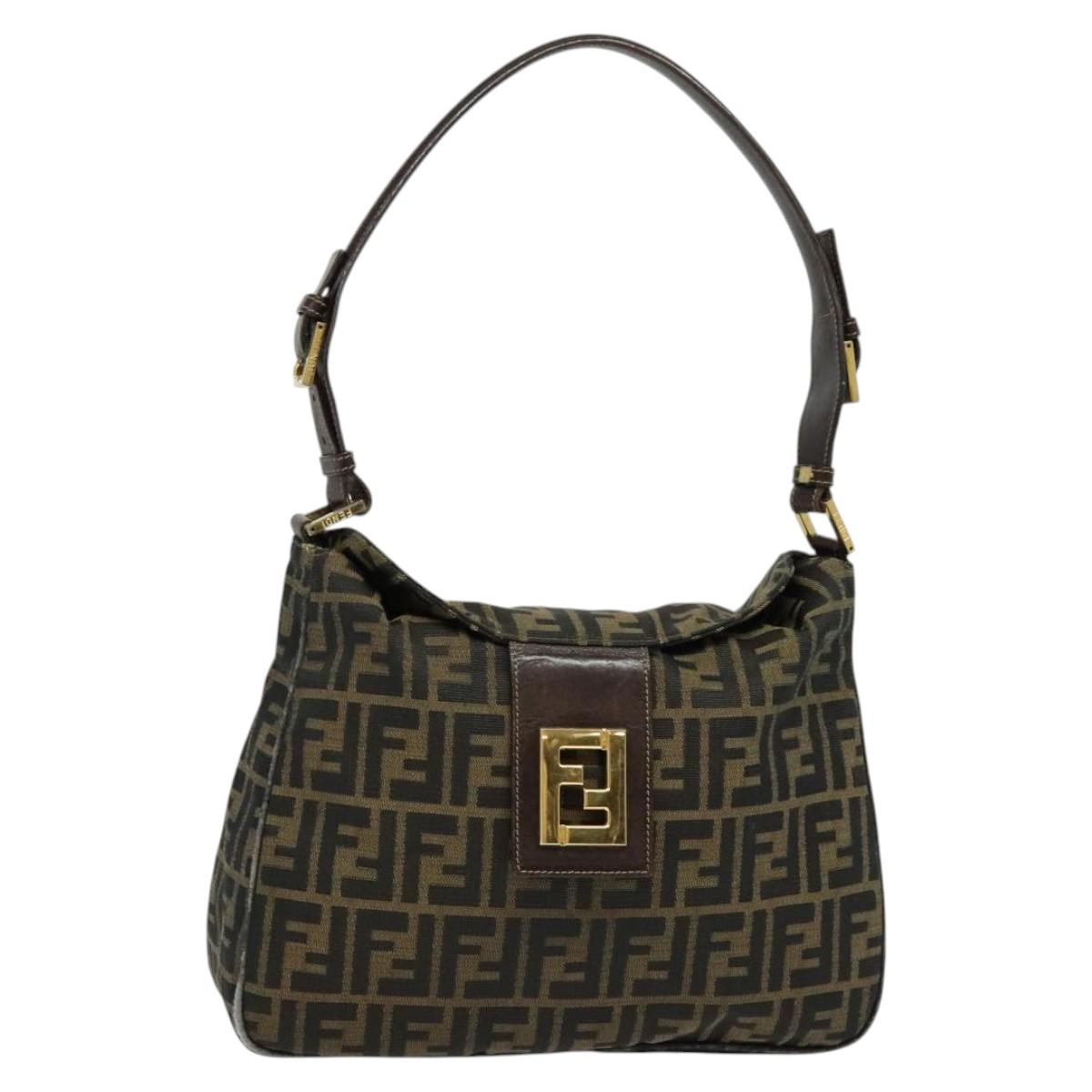 FENDI Zucca Canvas Shoulder Bag Black Brown gold Auth yk18972