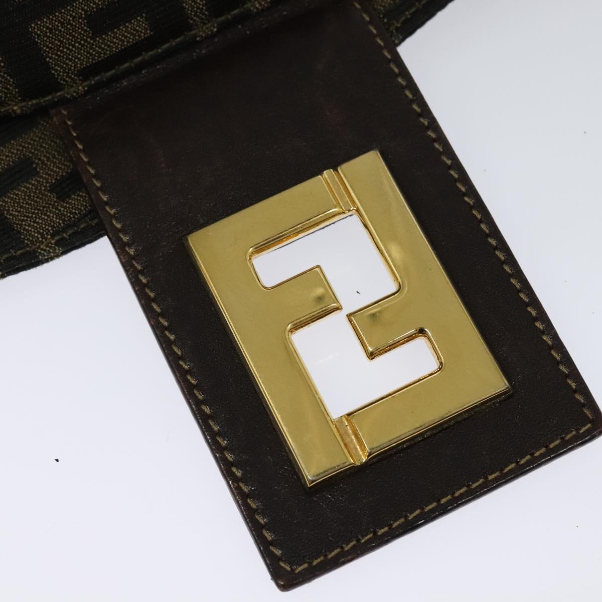 FENDI Zucca Canvas Shoulder Bag Black Brown gold Auth yk18972