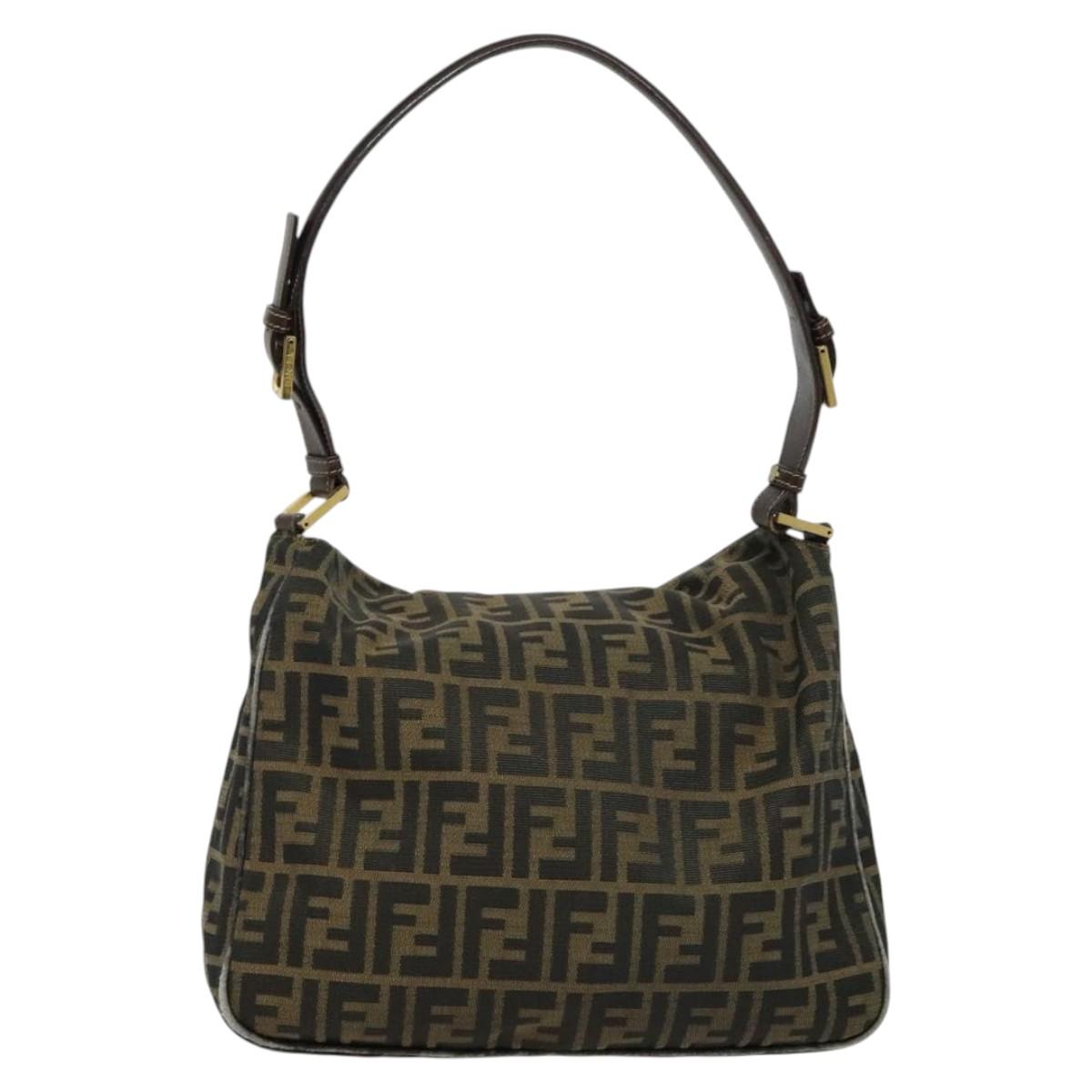FENDI Zucca Canvas Shoulder Bag Black Brown gold Auth yk18972