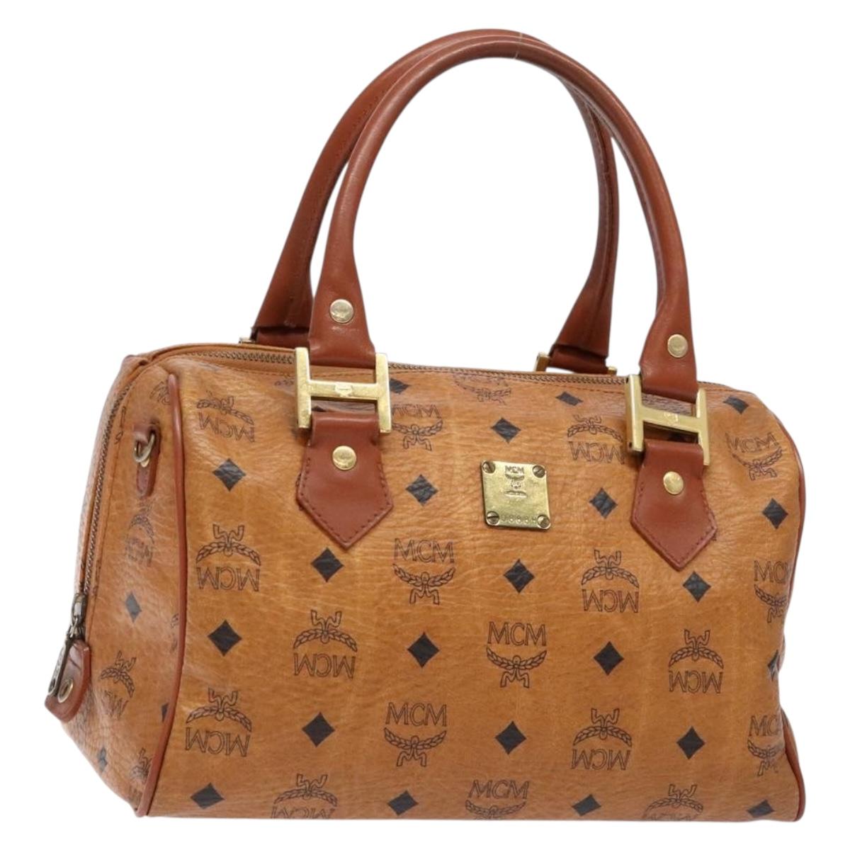 MCM Logogram Vicetos Hand Bag PVC Leather Brown Gold Auth yk18983